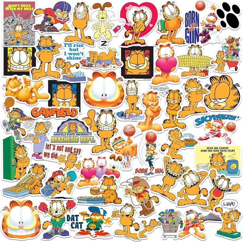 Garfield Variety 50ct Die Cut Vinyl Stickers, Tablet, Indoor & Outdoor Use