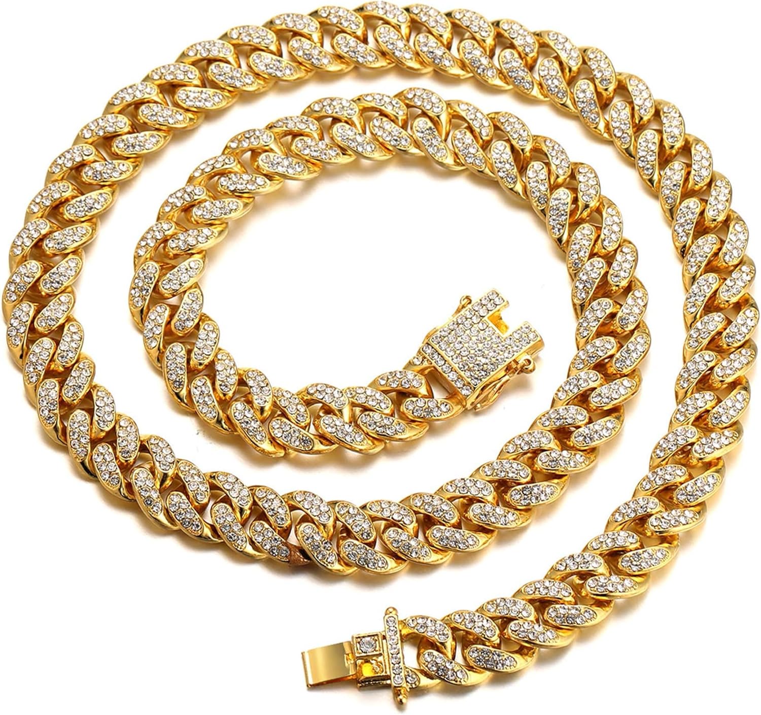 Halukakah Diamond Watch for Men - The Elite - 18K Real Gold/Platinum White Gold Plated & Handset Diamonds Iced Out,40MM Width Octagonal Dial,Wristband 8.7”,Cuban Link Chain 8"+18",Comes with Giftbox