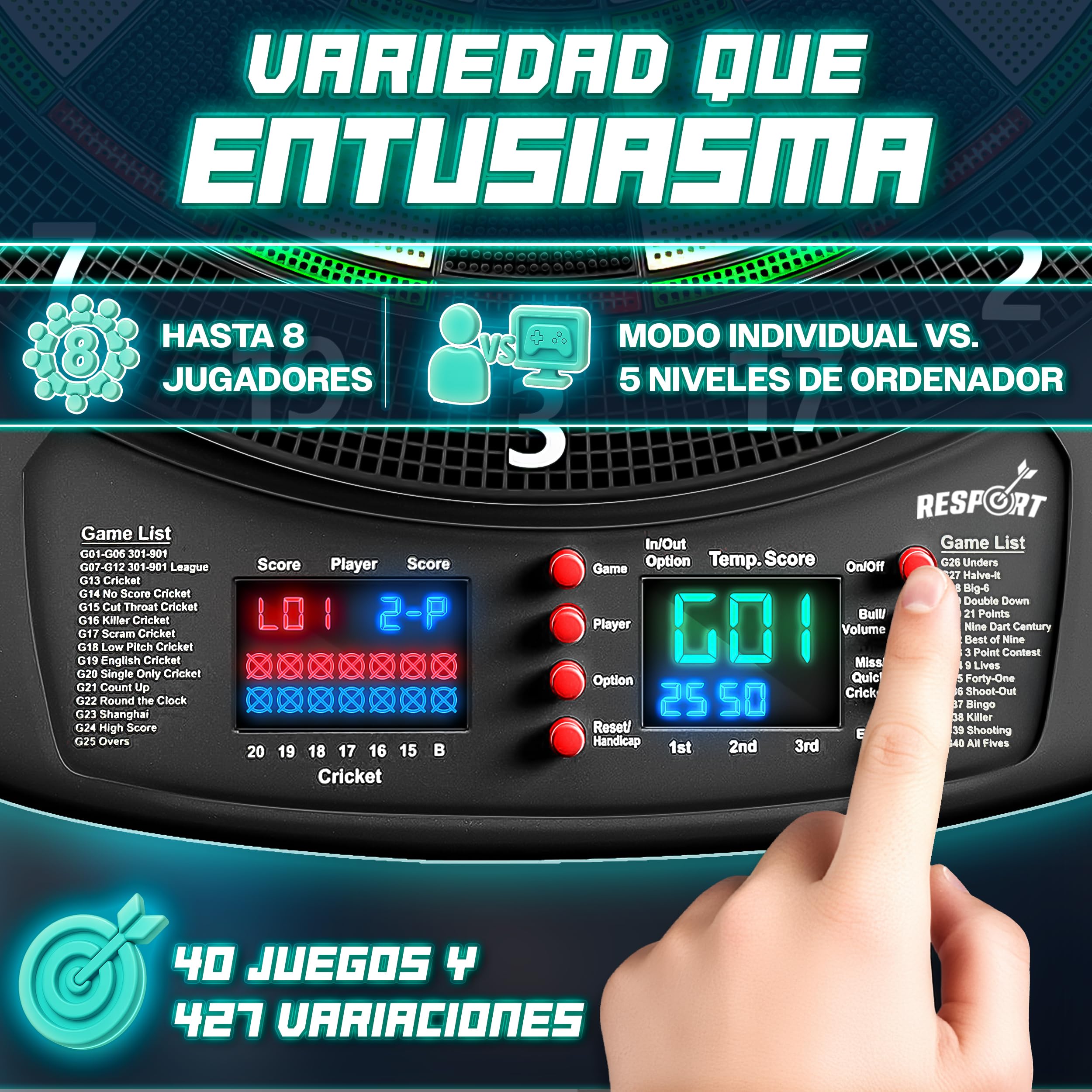RE:SPORT Diana electrónica profesional 12 dardos 24 plumas Pro 100 puntas máquina de dardos electrónica 1-8 jugadores 427 variantes