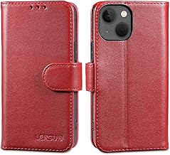 LENSUN Echtleder Hülle für iPhone 13 Mini, Handyhülle Echt Leder [Magnetverschluss][RFID] Handytasche Lederhülle Kompatibel mit iPhone 13 Mini - Rot