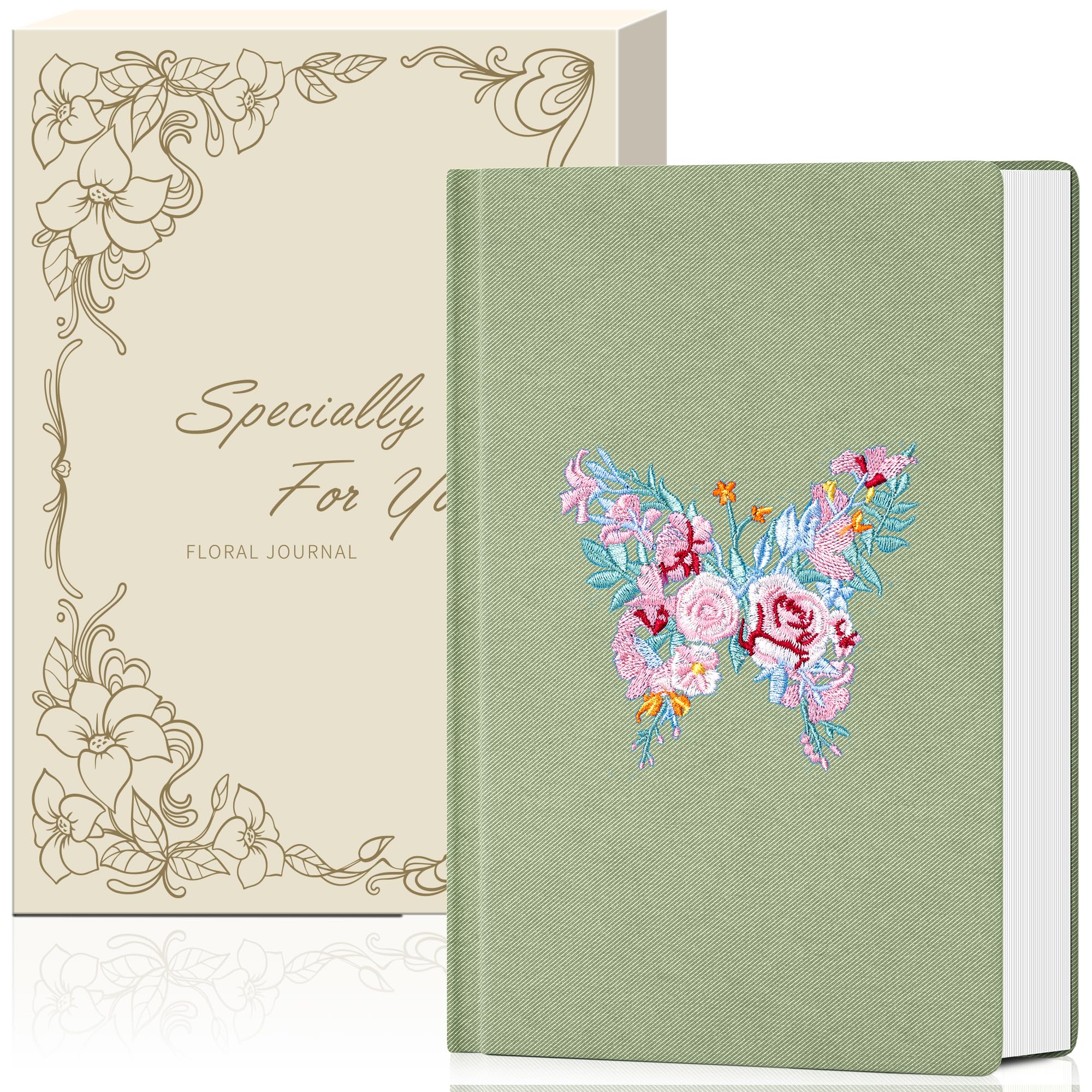 MINICAGIE Embroidered Fabric Journal for Women A5 Hardcover College Ruled Notebook with Gift Box Butterfly Floral Journaling Notebooks for Writing,