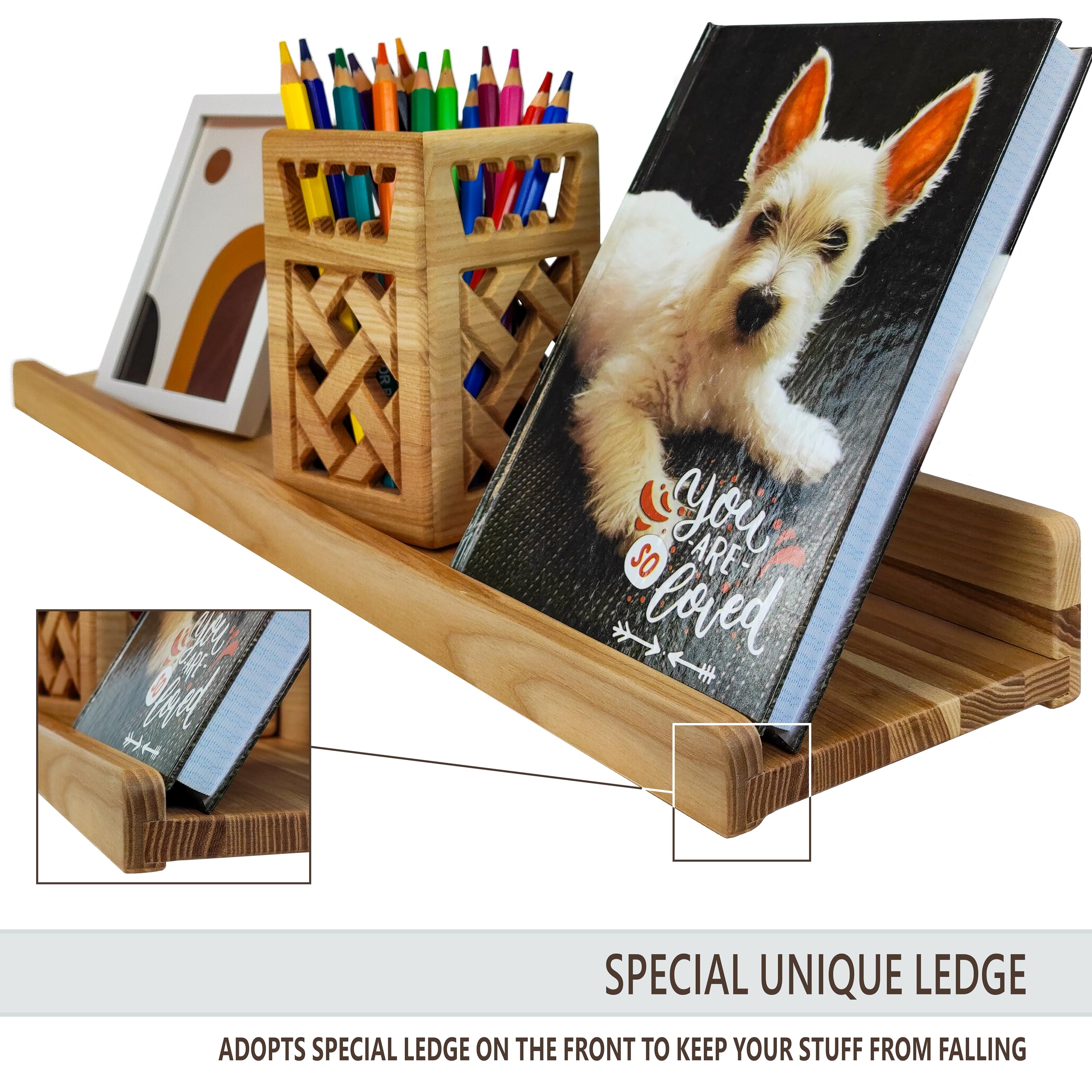 Wood Wedge Small Shelf for Wall 13cm Set 4, Photo & Picture Ledge, Wall Storage Shelves with Lip, Kids Book shelf - Image 4