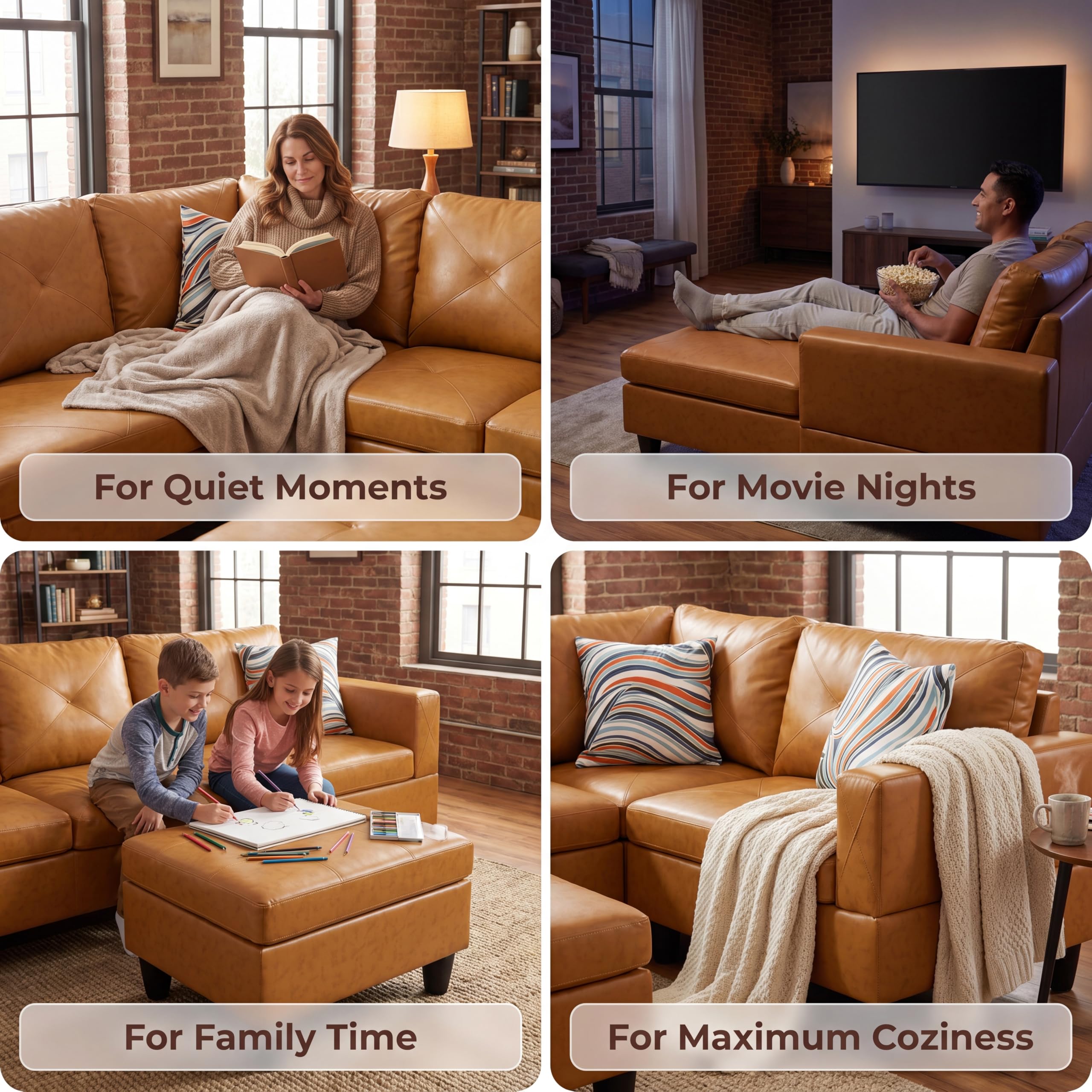 Topcomfy Leather L Shaped Sectional Couches for Living Room - 97.5“ x 66.5' Modu - product photo