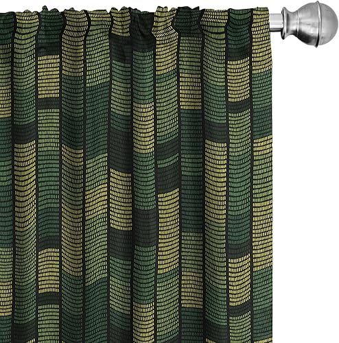 Miniatura 36 de Lunarable Cortinas de ventana mostaza, líneas curvas simétricas, rayas onduladas, damasco, diseño hippie retro, pastel, decoración ligera, juego de