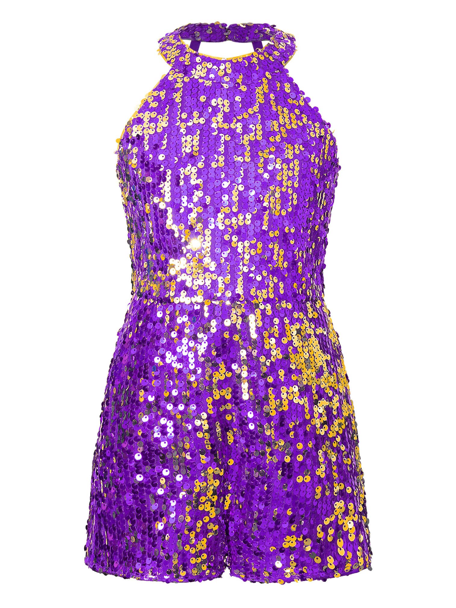 ranrann Girls Sequin Romper Short Jumpsuit Pageant Prom Sleeveless One Piece Outfit Disco Dance Leotard