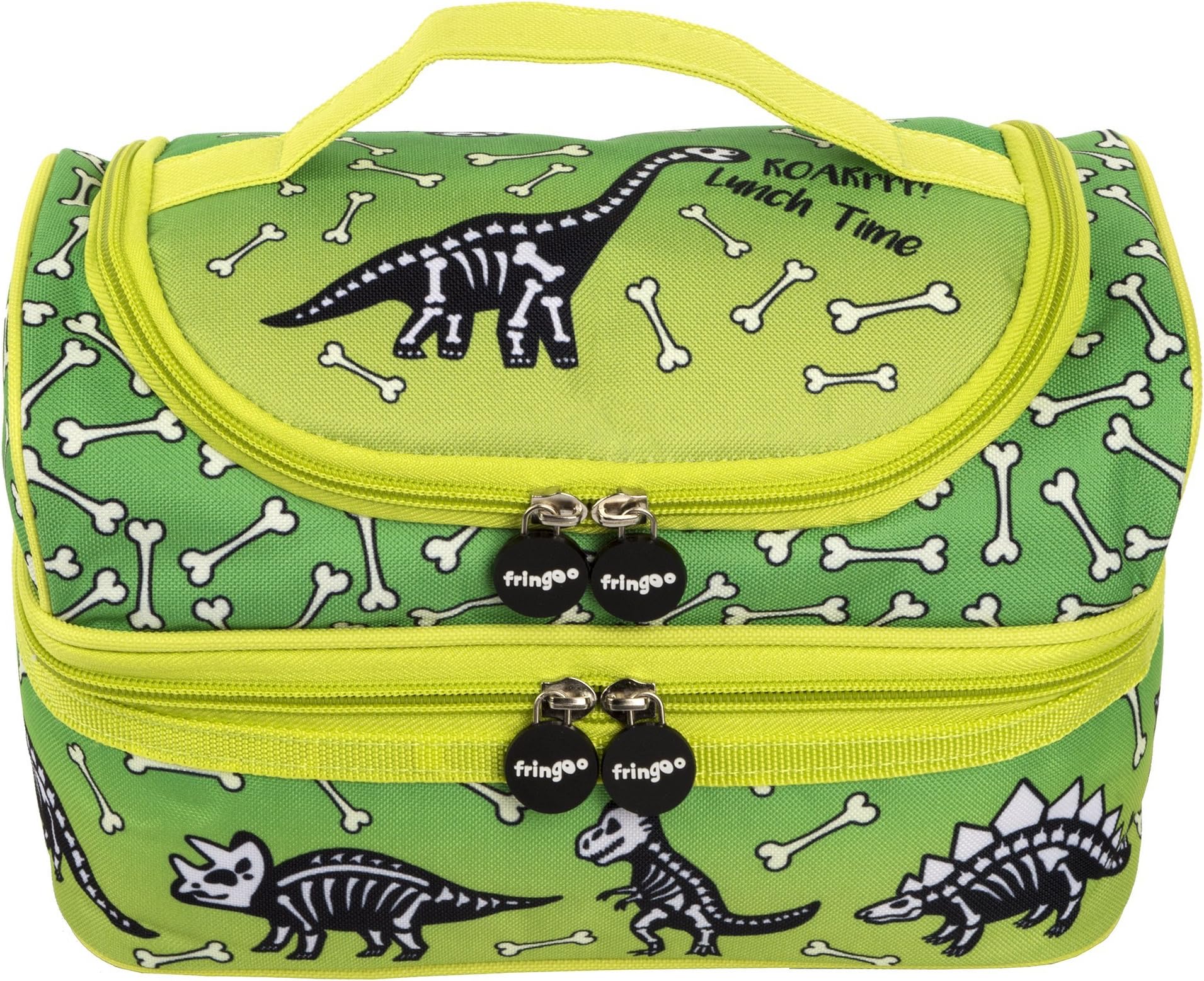 Fringoo® Multi-Compartment Kids Lunch Bag Thermal Insulated Cooler Bag School Nursery Double Decker Food Snacks Carrier (Dinosaur Lunch Time)