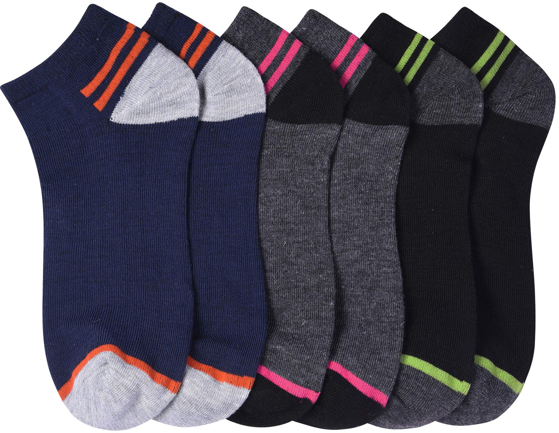 ToBeInStyle Pack of 6 Printed &amp; Solid Low Cut Ankle Socks - Kid’s &amp; Adults