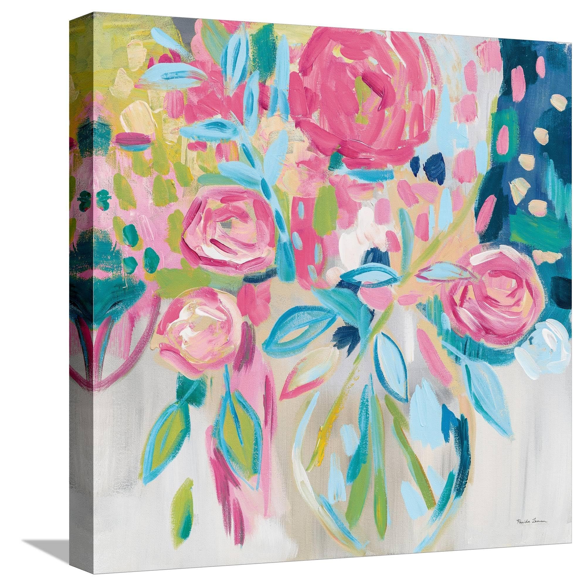 ART.COM Canvas Wall Art Prints Summer Pink Floral by Farida Zaman, Botanical Decor, 16" x 16"