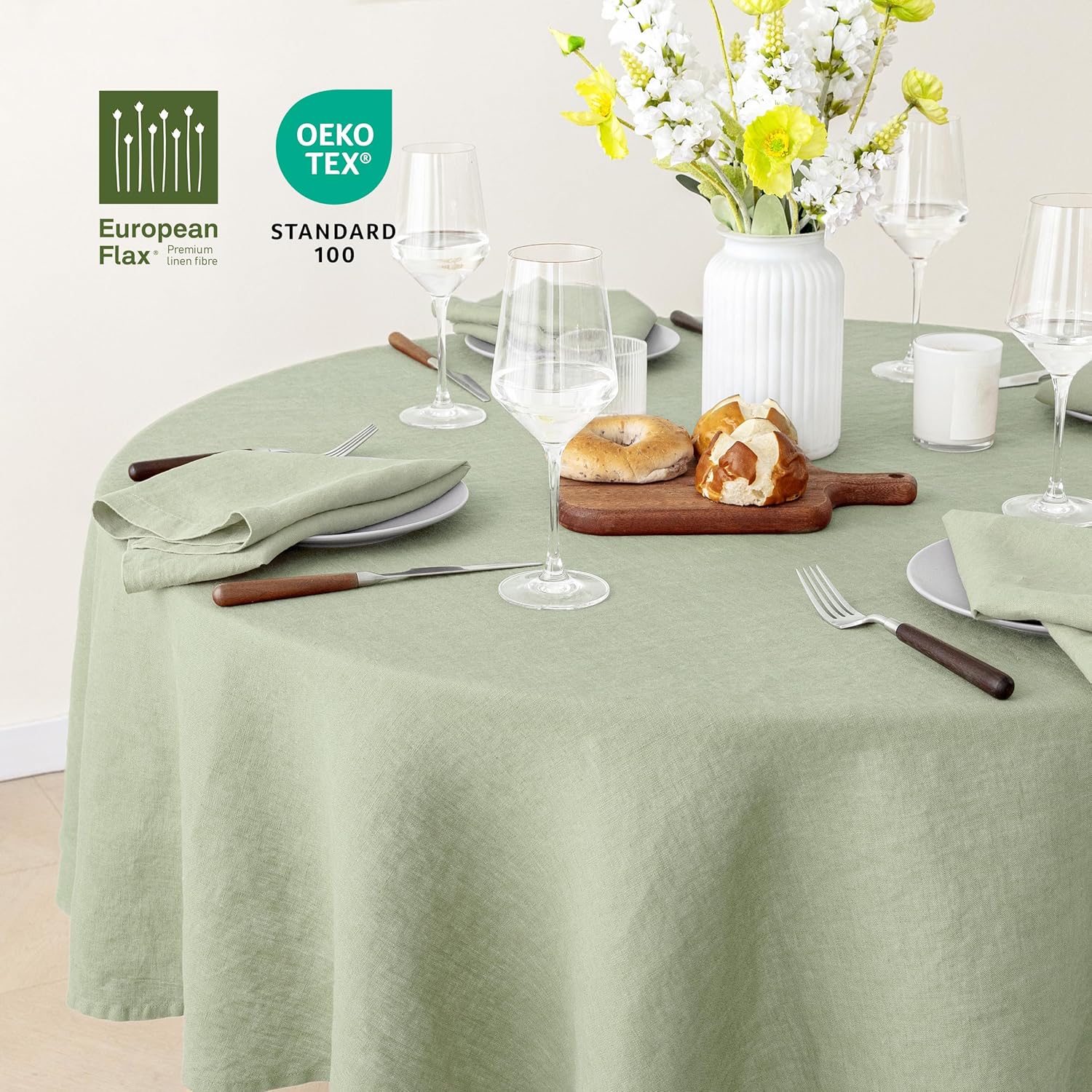 Linen Dinner Napkins 20 x 20 Inch - 100% Pure French Linen Cloth Napkins Stone Washed Eco-Friendly & Soft - Set of 4 (Sage Green, 20 x 20 Inch)