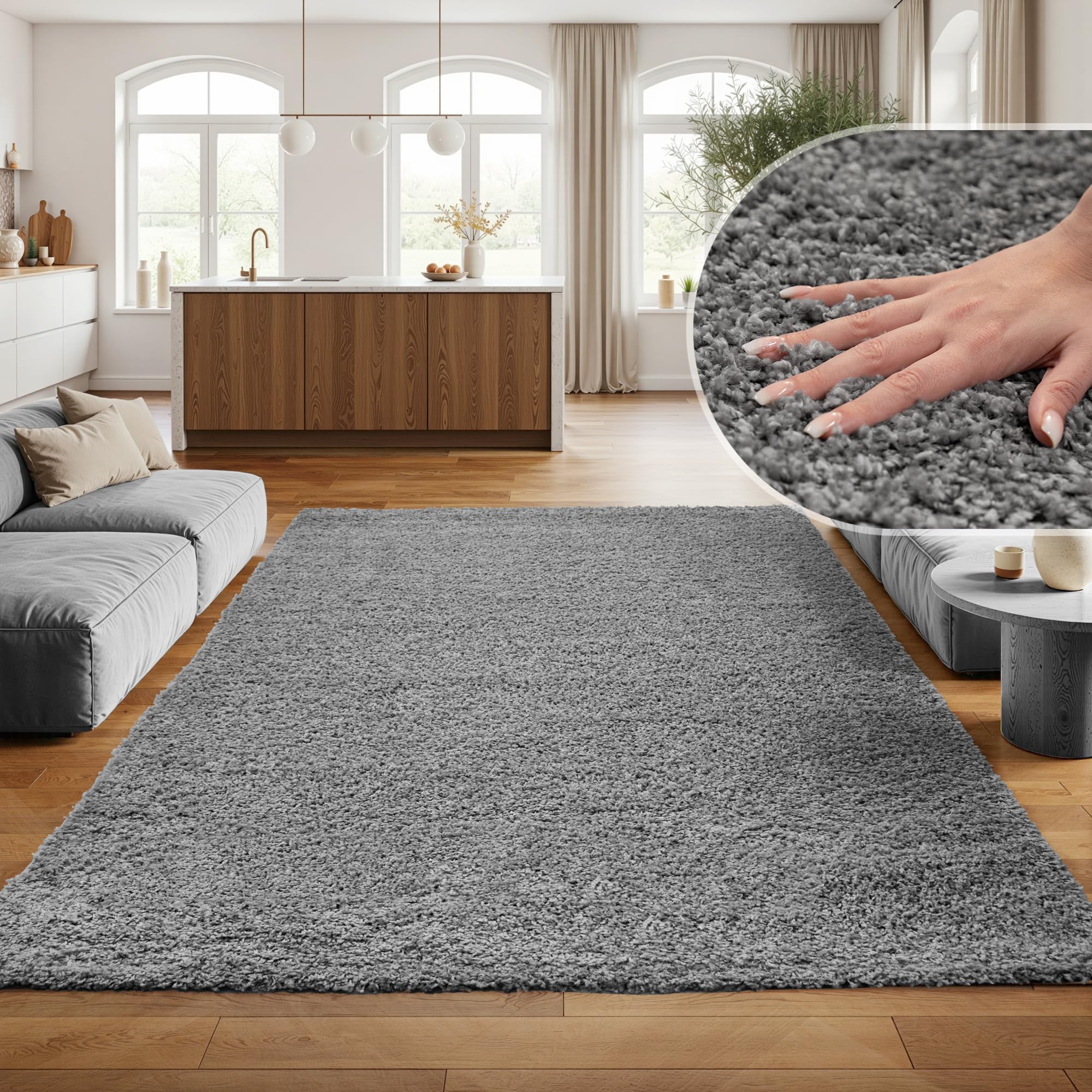 SIMPEX Shaggy Hochflor Teppich Weich, flauschig, modern, einfarbig, Perfekt für Wohnzimmer, für Wohnzimmer Schlafzimmer Flur
