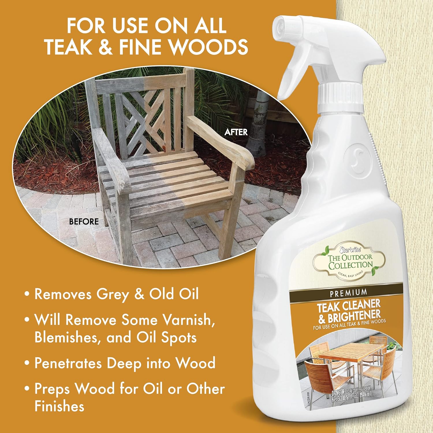 STAR BRITE Teak Care Kit 32 OZ - Cleaner, Brightener Spray & Teak Oil for Fine Woods (081205)