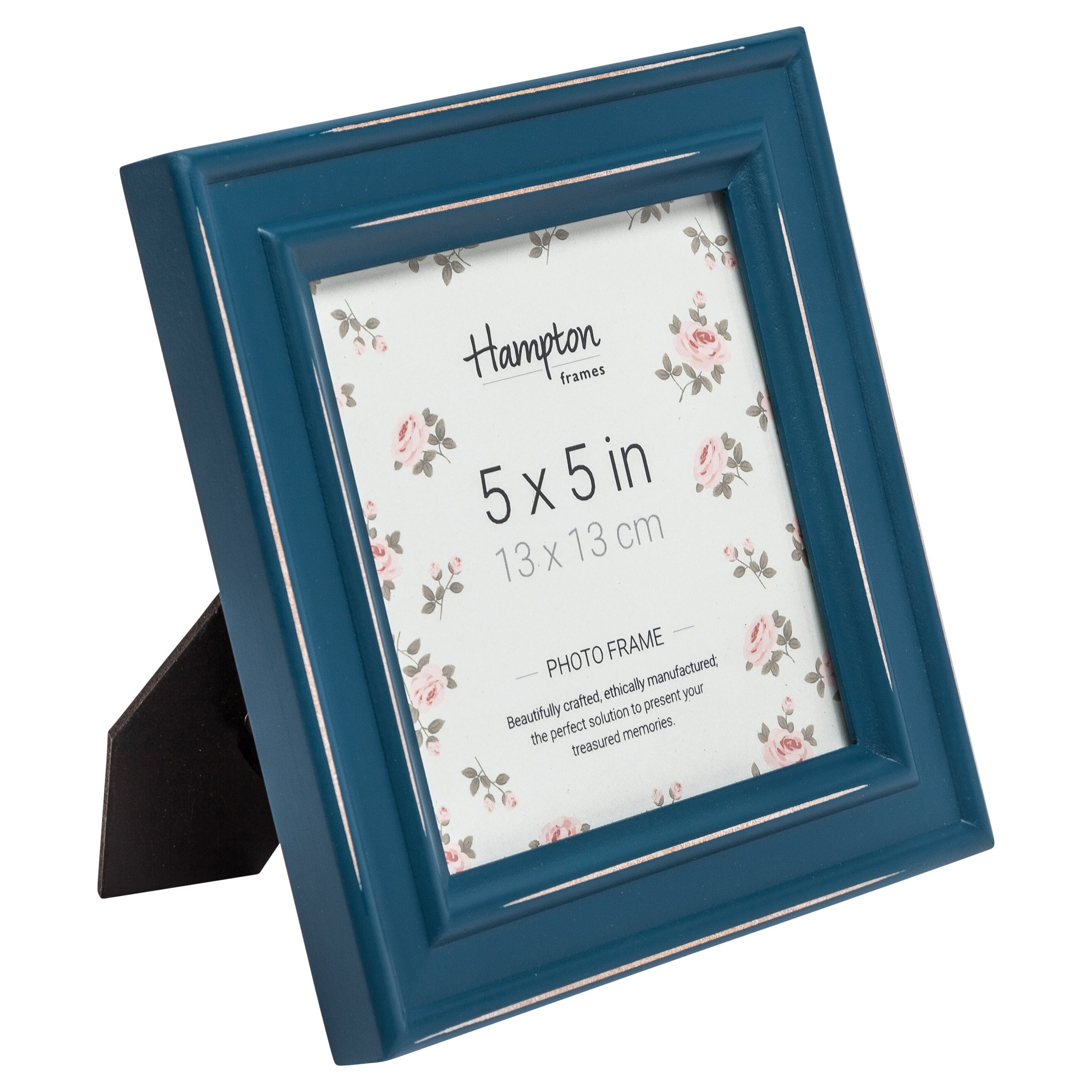 Hampton Frames | Cornice Portafoto Quadrata Paloma | 13x13cm, Blu, Legno Invecchiato | Clip Girevole, Montaggio Parete o Tavolo | Design Moderno per Foto e Decorazione