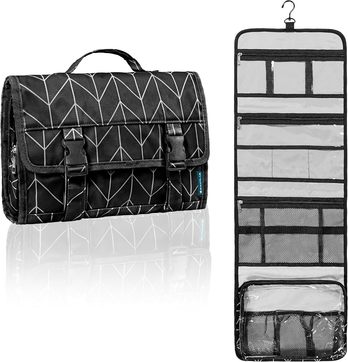 PAVILIA Neceser colgante de viaje para mujeres y hombres, kit de bolsa de maquillaje de gran capacidad, estuche organizador de almacenamiento de cosméticos impermeable para ducha de baño