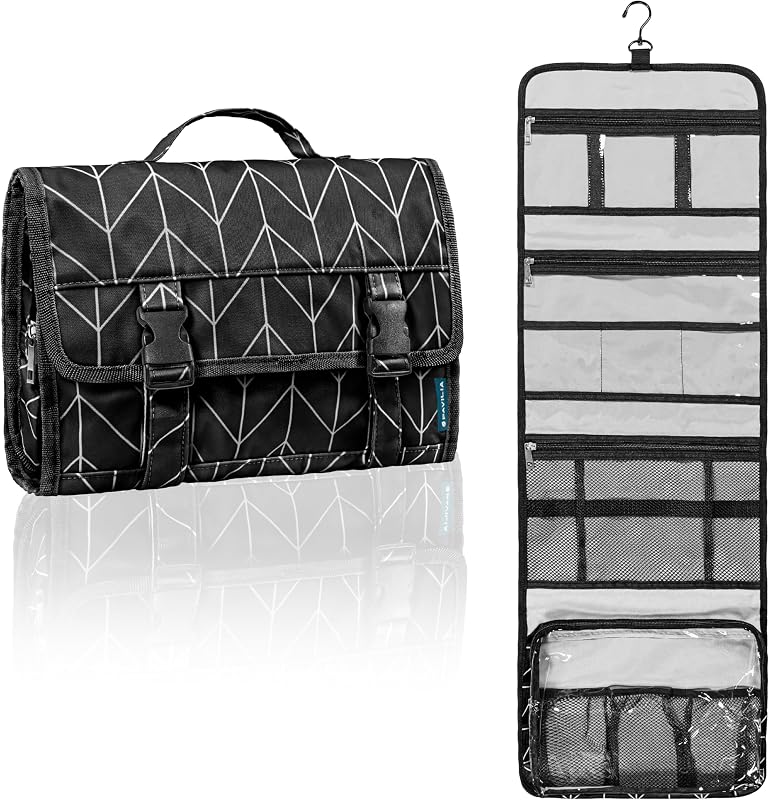 PAVILIA Travel Hanging Toiletry Bag for Women Men, Large Capacity Makeup Bag Kit, Waterproof Cosmetic Storage Organizer Case for Bathroom Shower