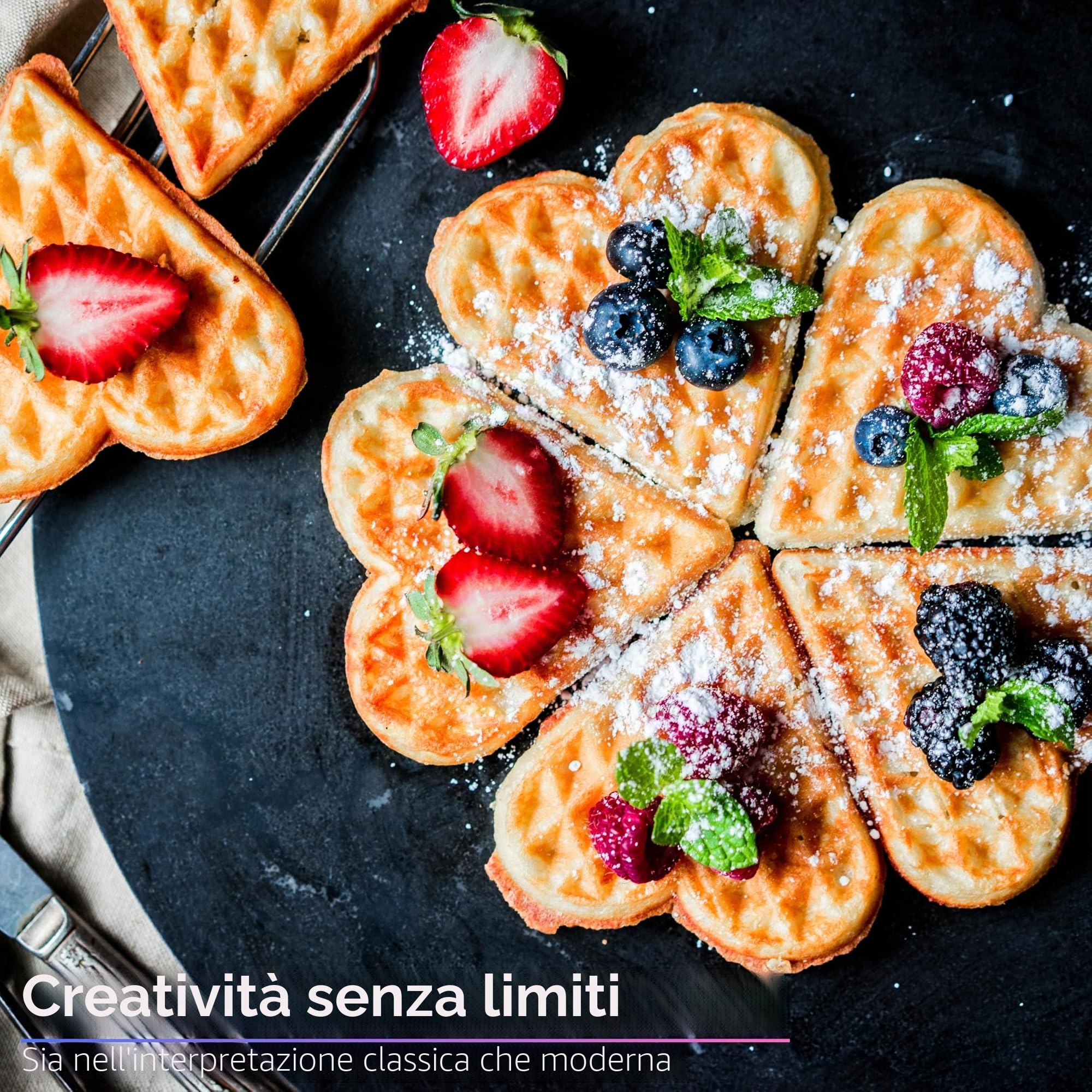 Piastra per waffle | 1000 Watt | Macchina per waffle | Macchina per waffle | Paninigrill | Tostapane | Waffle Maker | Griglia elettrica | Tecnologia Cool Touch | Rivestimento antiaderente |