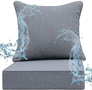 Deep Seat Patio Cushions Set 24 x 24 Inch, Olefin Fabric, Patio Furniture Cushions with Removable Cover, Rain-Proof and Fade Resistant Deep Seat Bottom & Back Cushion 1set (Stone Gray)