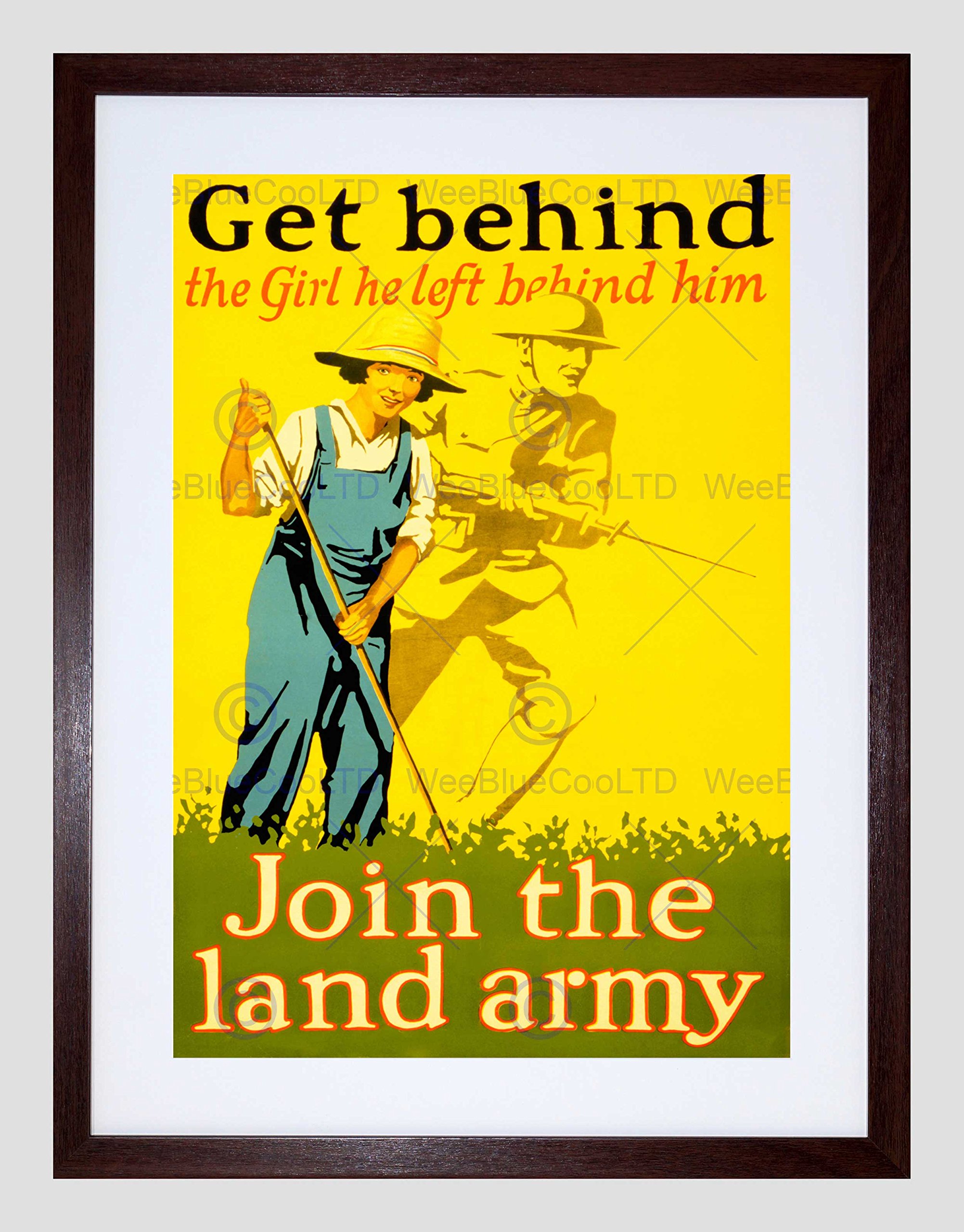Wee Blue Coo War WWI Allies Land Army Girl Soldier Bayonet Hoe Farm Framed Wall Art Print