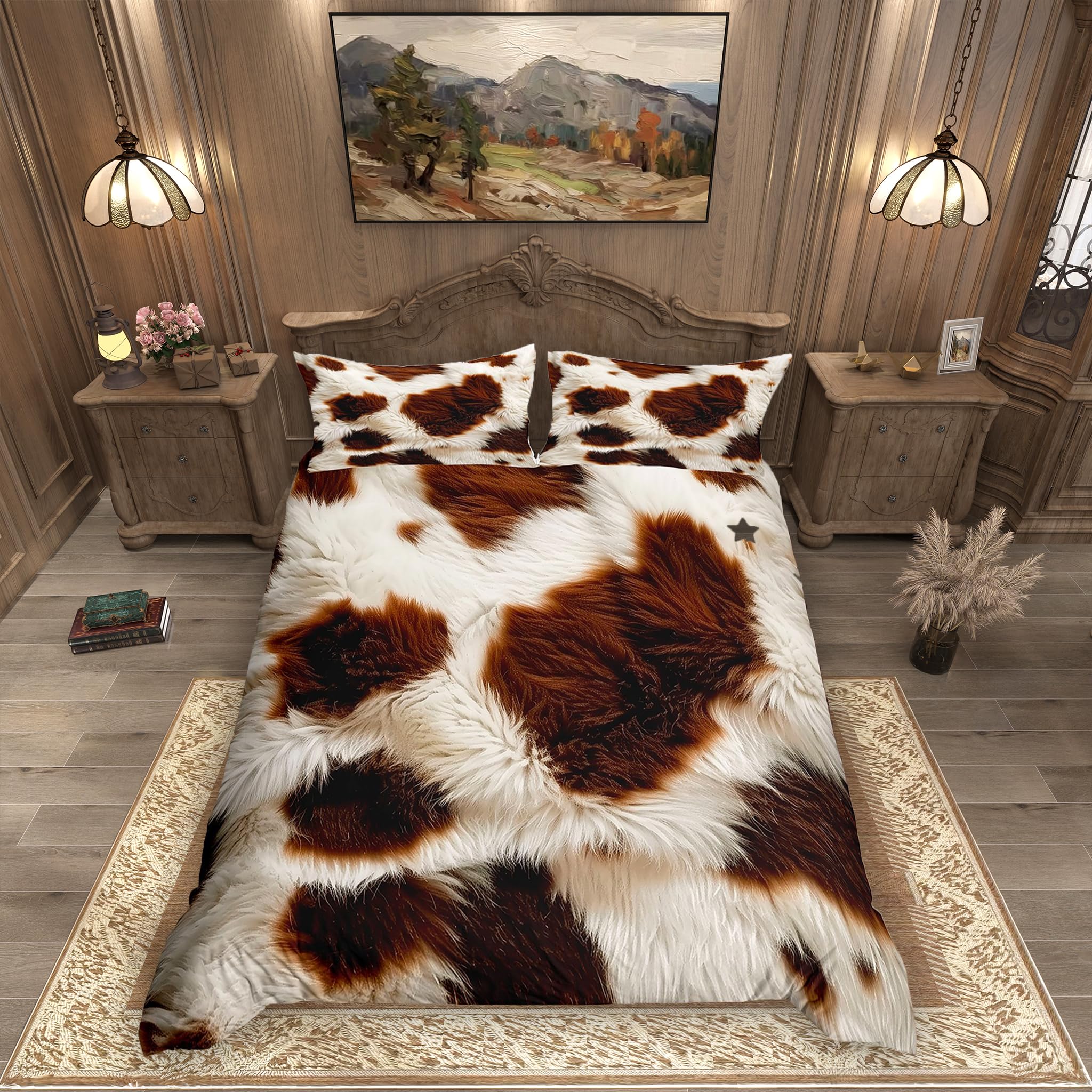Homemissing Kuhfell Druck Bettwäsche Set 135x200cm Kuhfell Bettbezug für Jungen Mädchen Westliche Dekoration Betten Wild Western Cowboy Schlafzimmer Dekoration Bauernhaus
