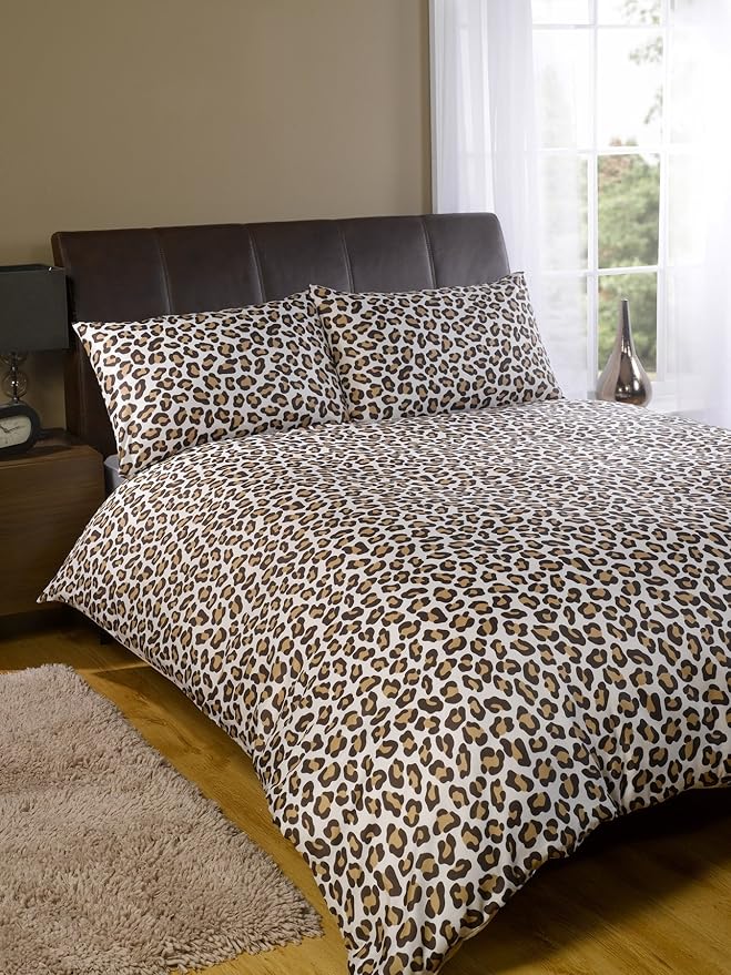 Leopard Print Duvet Cover Set Brown (Size Double) Amazon.co.uk Home