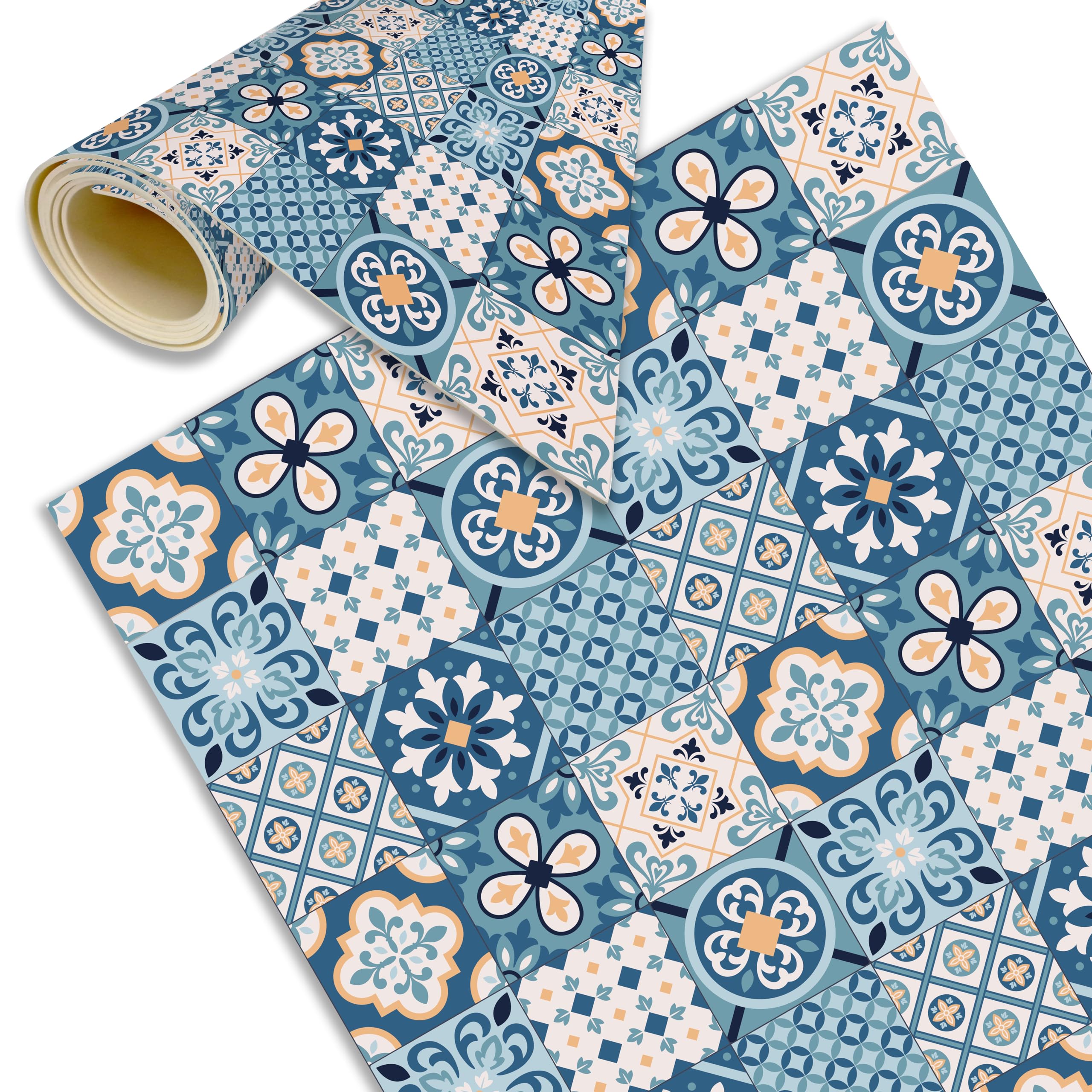 DECORA TU MUNDO - Alfombra Vinílica Hidraulica Lavable y Antideslizante - Tapete para Cocina, Salón, Comedor, Dormitorio, Pasillo o Terraza (Turquesa Cuadro Grande, 120x60 cm)