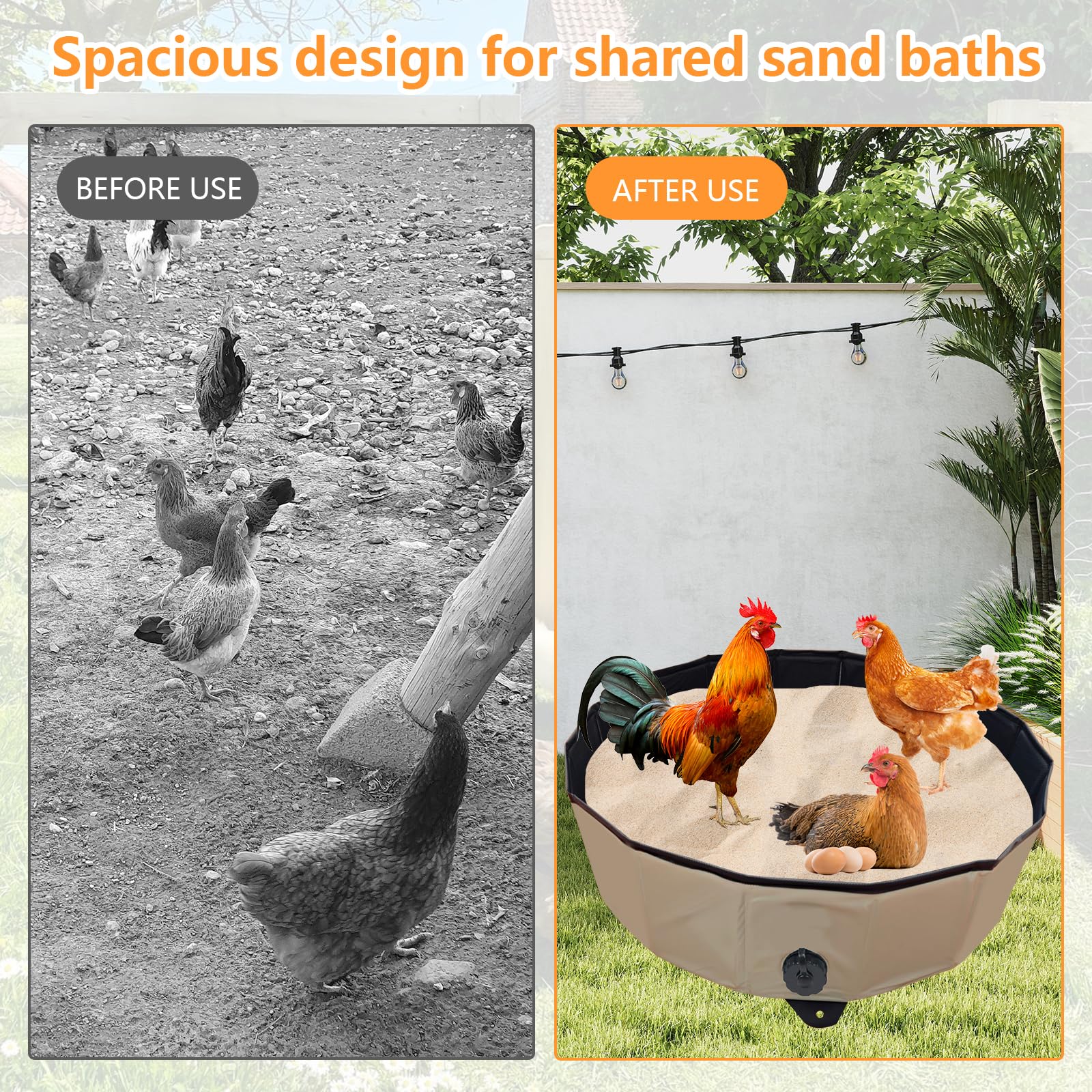 Pollo Baño de Arena Bañera Plegable para Gallinas, Recipiente de Limpieza PVC Portátil