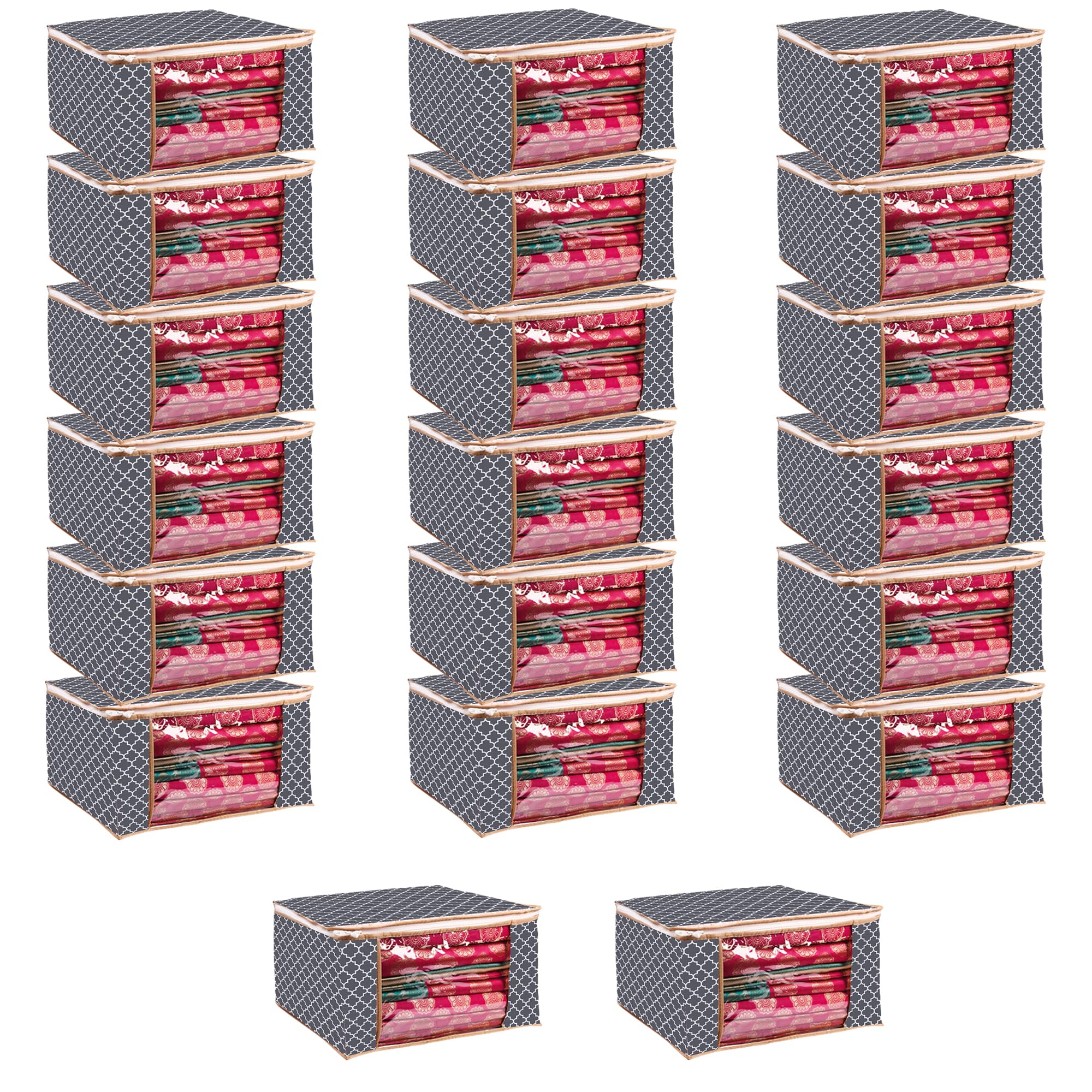 Wardrobe Organizer for Clothes BMG Import Export Cloth Storage Bag with Zipper Clothes Organizer with Transparent Window Non Wowen Material Cloth Cover for Saree Lehengha Shuit Dress Grey (Pack of 20) (B0C8B2HBJY) Amazon Price History, Amazon Price Tracker