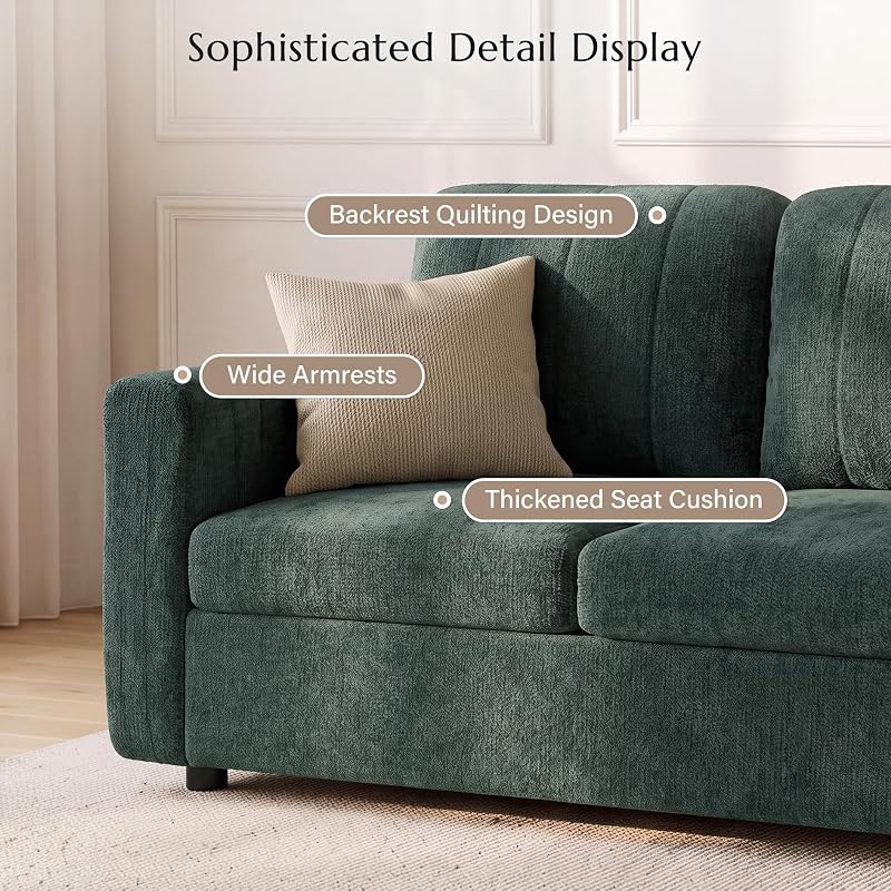 Landassy Home 86.6" 3 Seater Couch for Living Room, Chenille Sofa, Green image 5