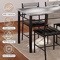Vista 7 de Juego de mesa de comedor IRONCK para 4, mesa de cocina de madera con sillas tapizadas para cocina y espacios pequeños, gris