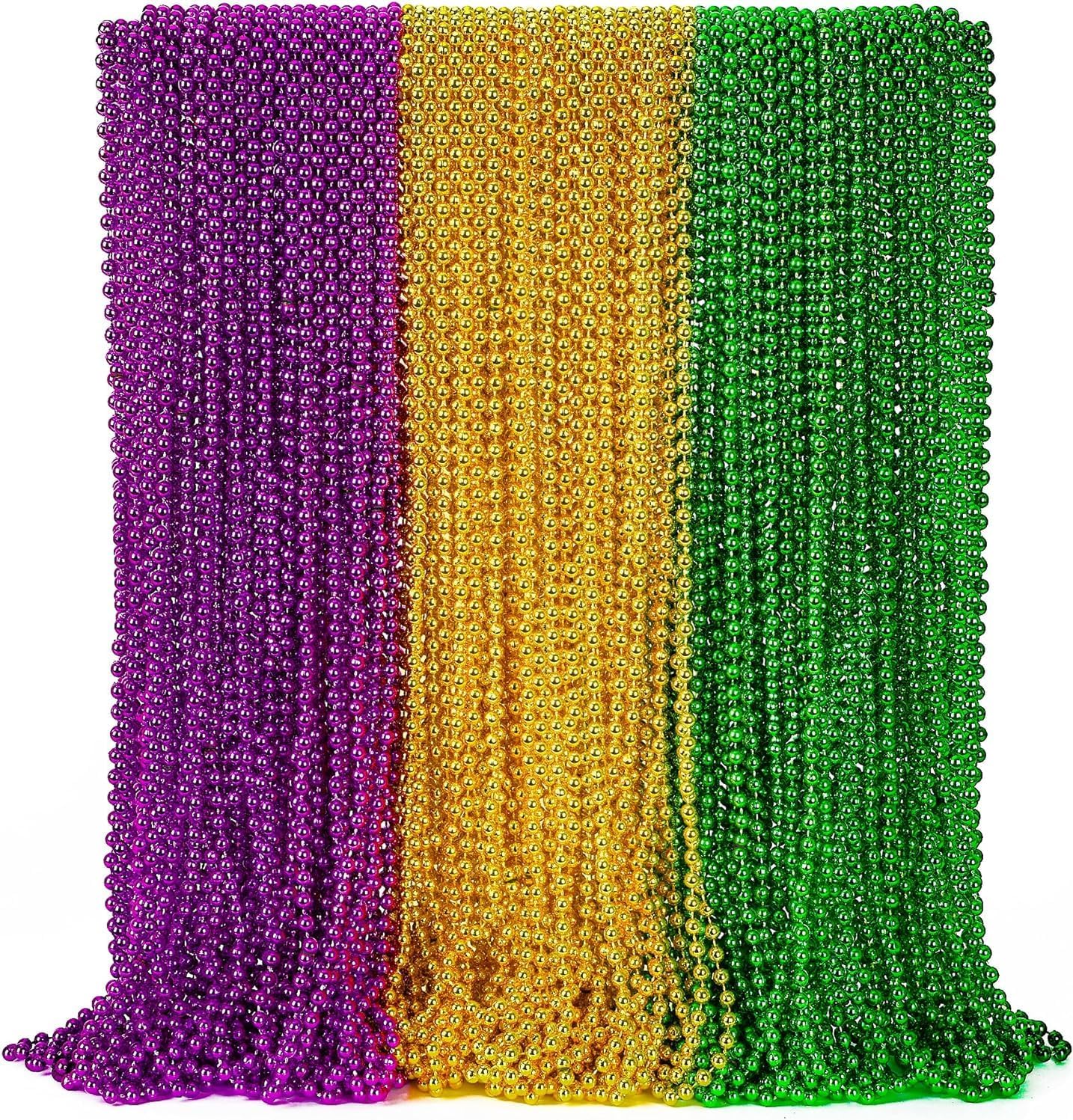 72PCS Mardi Gras Beads Throws, Mardi Gras Green Purple Gold Metallic Beads Accessories Bulk, Mardi Gras Beads Costumes Women Men for Parade Throws Party Decorations Favor Supplies