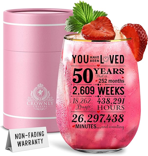 Kies®Gift 50th Birthday Gifts Women Personalised Glass 50 Year Old Gifts for Women 50th Gifts for Mum 50th Birthday Party Decorations Sister 50th Birthday Gifts 50th Gin Gifts for Women Populer Gift