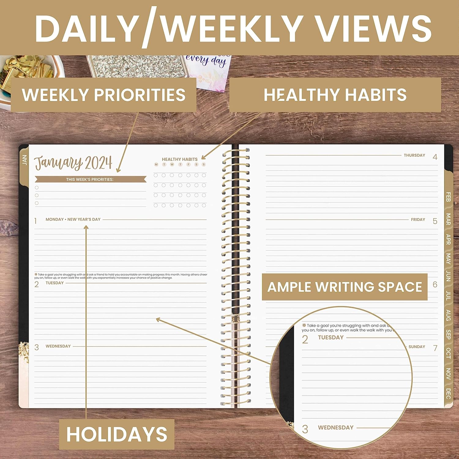 bloom daily planners 2024 (8.5" x 11") Calendar Year Day Planner (January 2024 - December 2024) - Weekly/Monthly Dated Agenda Organizer with Tabs - Celestial
