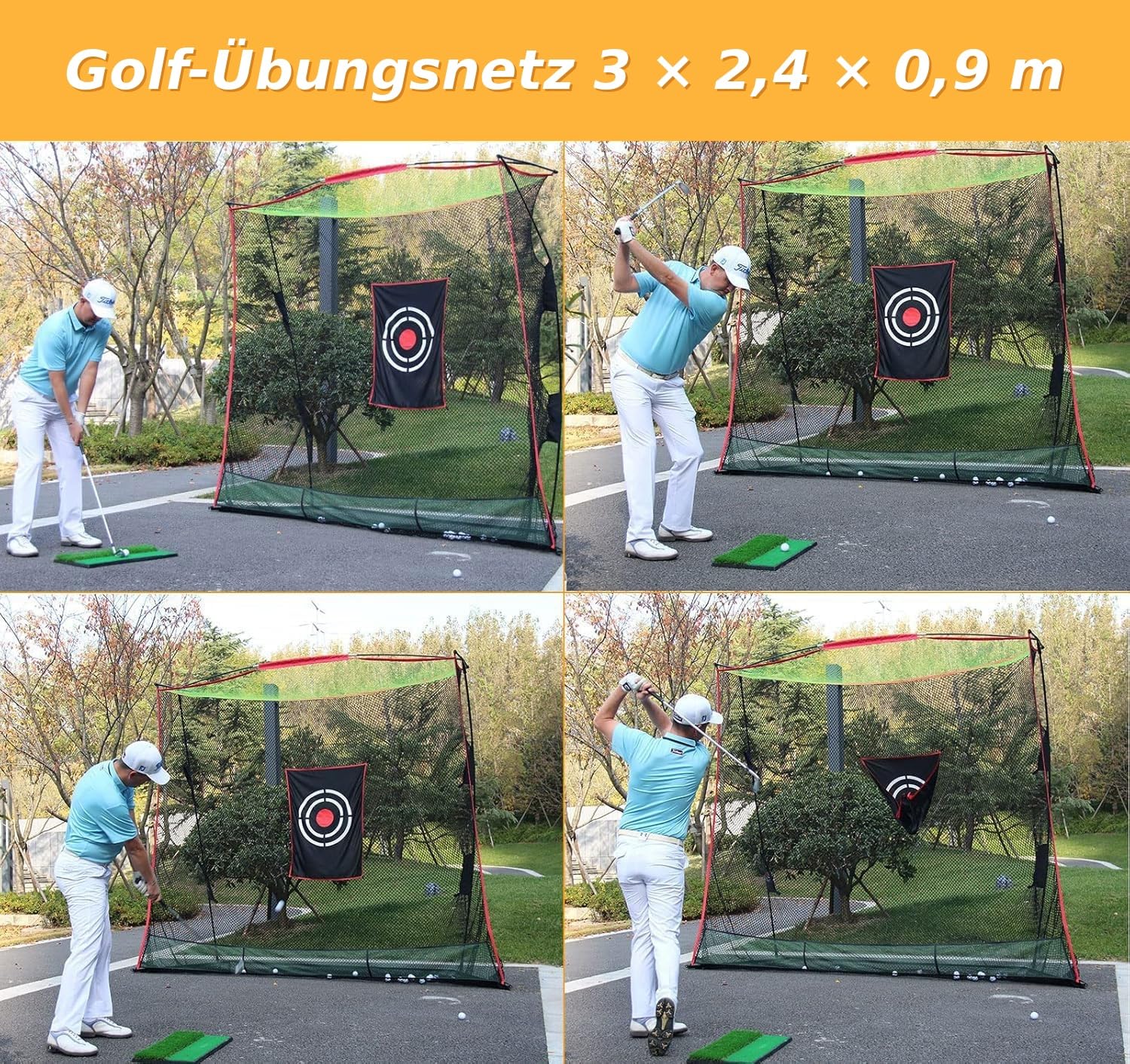 Golfnetz 305x240 cm: stabiles Golf Übungsnetz für Garten Garage Indoor Outdoor mit Glasfaser Metall Rahmen platzsparendes Abschlagnetz Driving Range Netz inklusive Zielscheibe Tragetasche