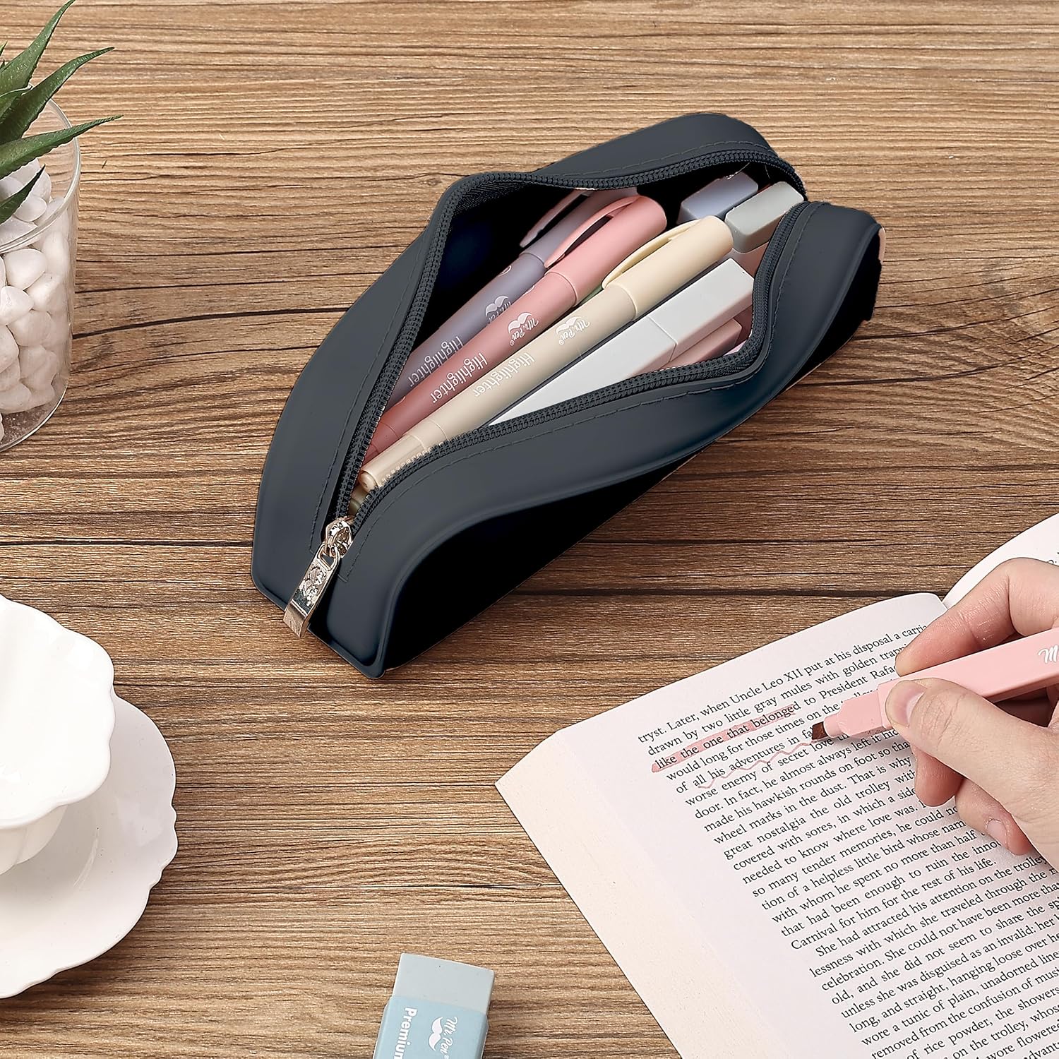 Mr. Pen- Silicone Pencil Case, Aesthetic Pencil Bag for Women, Makeup Pouch, Multifunctional Pouch for Stationery, Cosmetics and Electrical Goods Storage