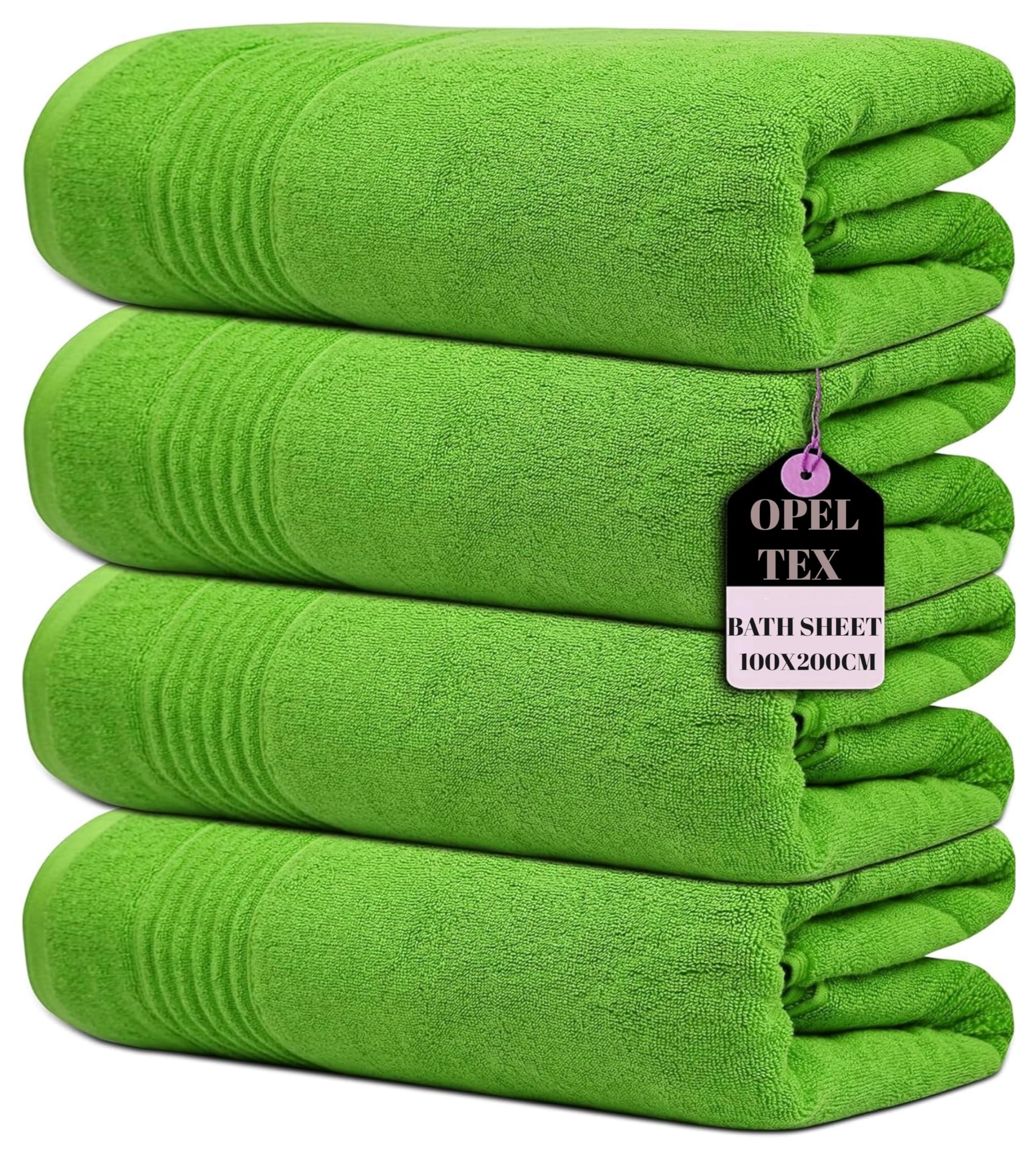Opel tex Pack of 1, 2, 3, and 4 Large Super Jumbo Bath Sheets 100 x 200 cm 100% Egyptian Cotton Big Bath Sheet Towels Body Wrapped XL Bathroom Towels (4, Lime Green)