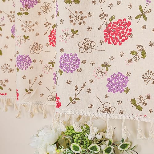 Miniatura 16 de Cenefa de mezcla de lino floral para ventana de 20 pulgadas de largo, cenefas de cortina de cocina con borlas, rosa rosa, retro, elegante, cortinas