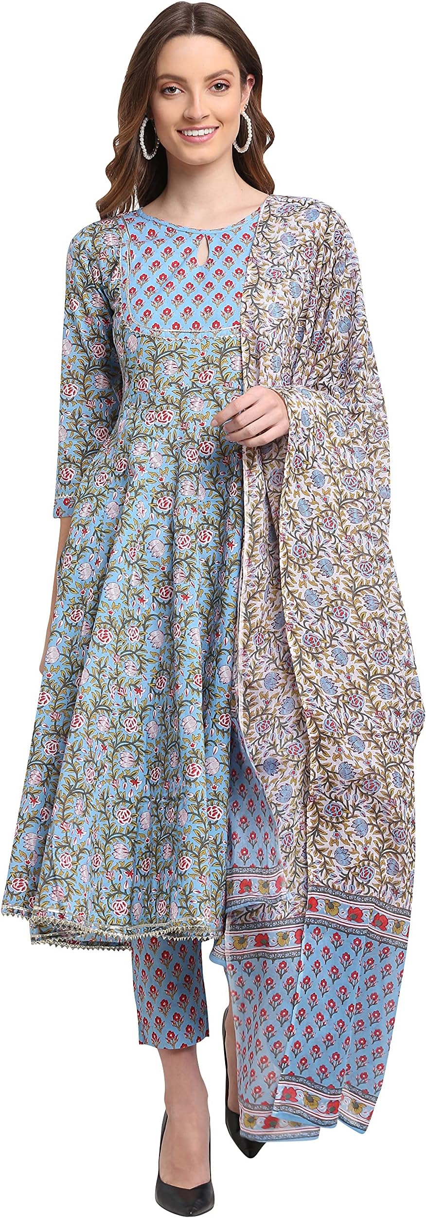 Rajnandini Women's Pure Cambric Cotton Printed Kurta Set With Dupatta (JOPLJPR801-Blue)