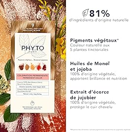 PHYTO Phytocolor Permanent Hair Color, 9 Very Light Blonde, with Botanical Pigments, 100% Grey Hair Coverage, Ammonia-free, PPD-free, Resorcin-free, 0.42 oz.
