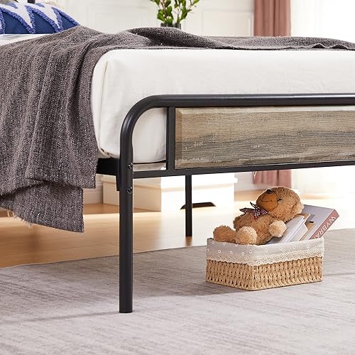 Miniatura 6 de VECELO Base de cama de plataforma de tamaño individual con cabecera de madera, base de colchón, soporte de listones de acero de alta calidad, no