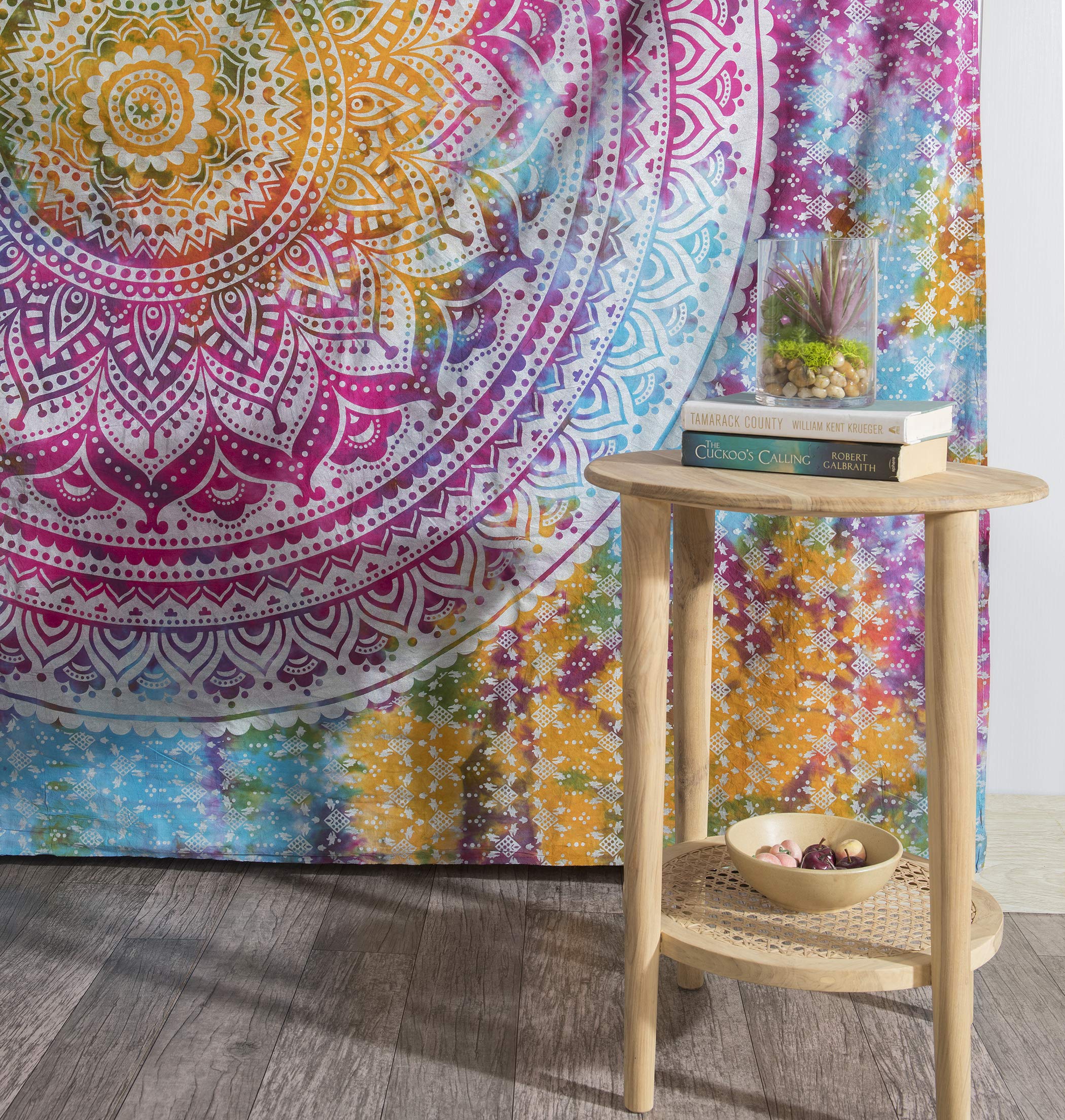Tapisserie murale hippie ombre mandala multicolore tie dye pour lit 215x230 cm