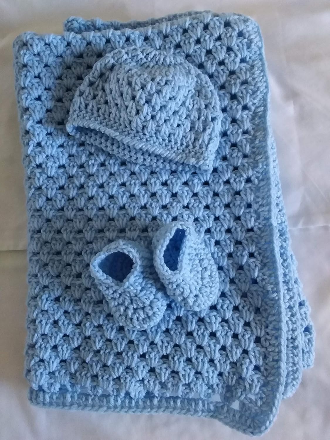 Crochet Blue Baby Blanket with Hat and Booties, Baby Afghan, Baby Girl Afghan, Baby Blanket, Baby Booty, Blanket