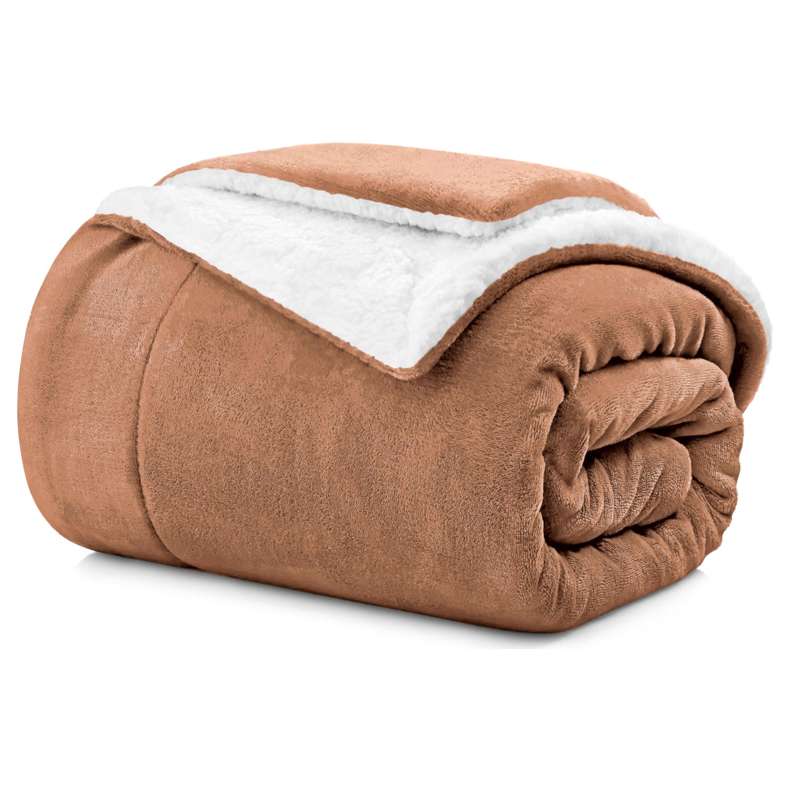 Aspire Homeware Camel Sherpa Fleece Blanket Single - Soft Bed Throws Fluffy Large Blanket Thick Reversible Microfiber Sofa Throw – 130 X 150 Cm