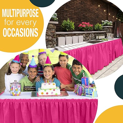 Miniatura 62 de Exquisite Falda de mesa con volantes, color marrón, paquete de 2 faldas de mesa de 14 pies de largo para mesas rectangulares de 6 pies o faldas