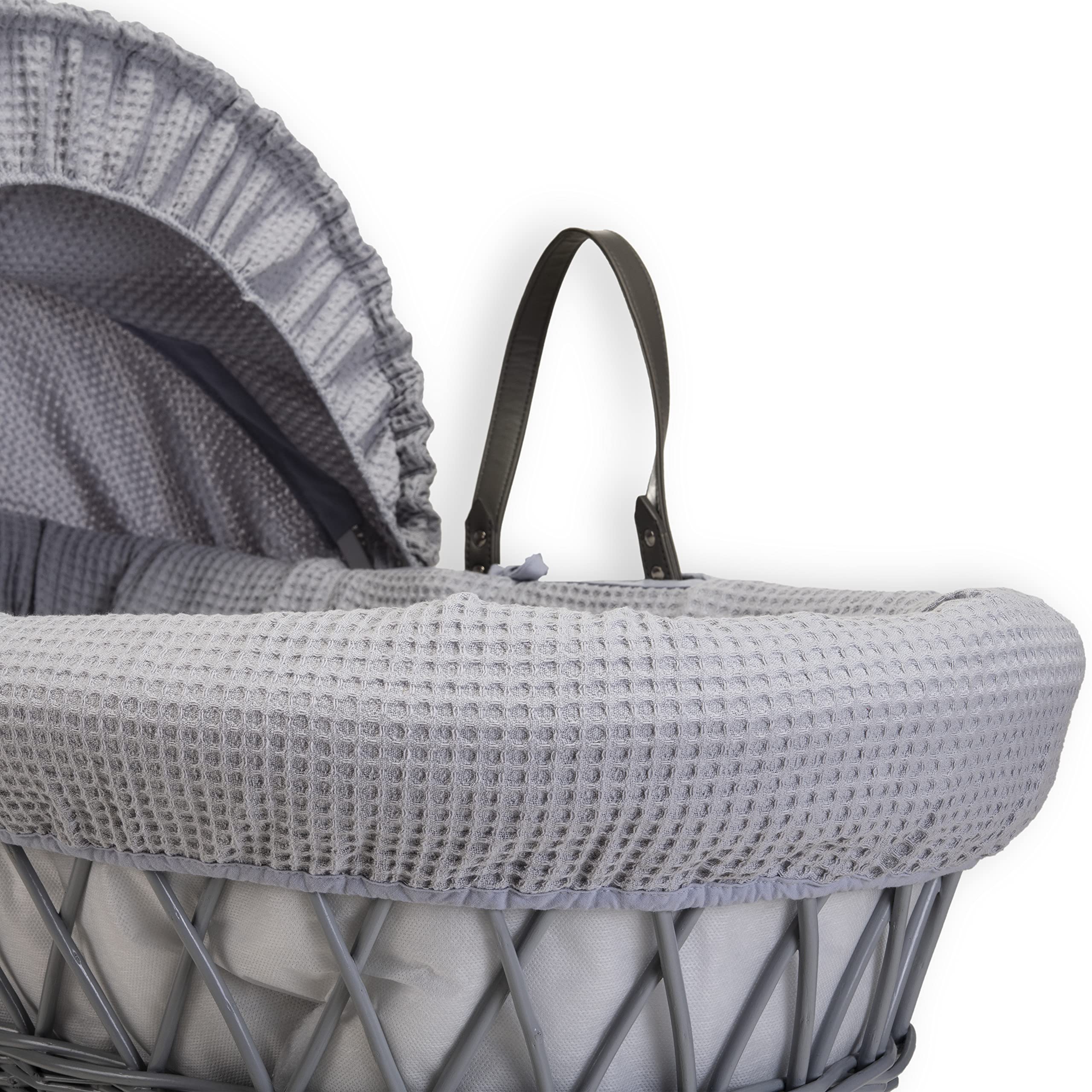 Clair de Lune Culla in vimini grigio a nido d'ape con supporto a dondolo grigio deluxe, 68 x 30 cm, grigio