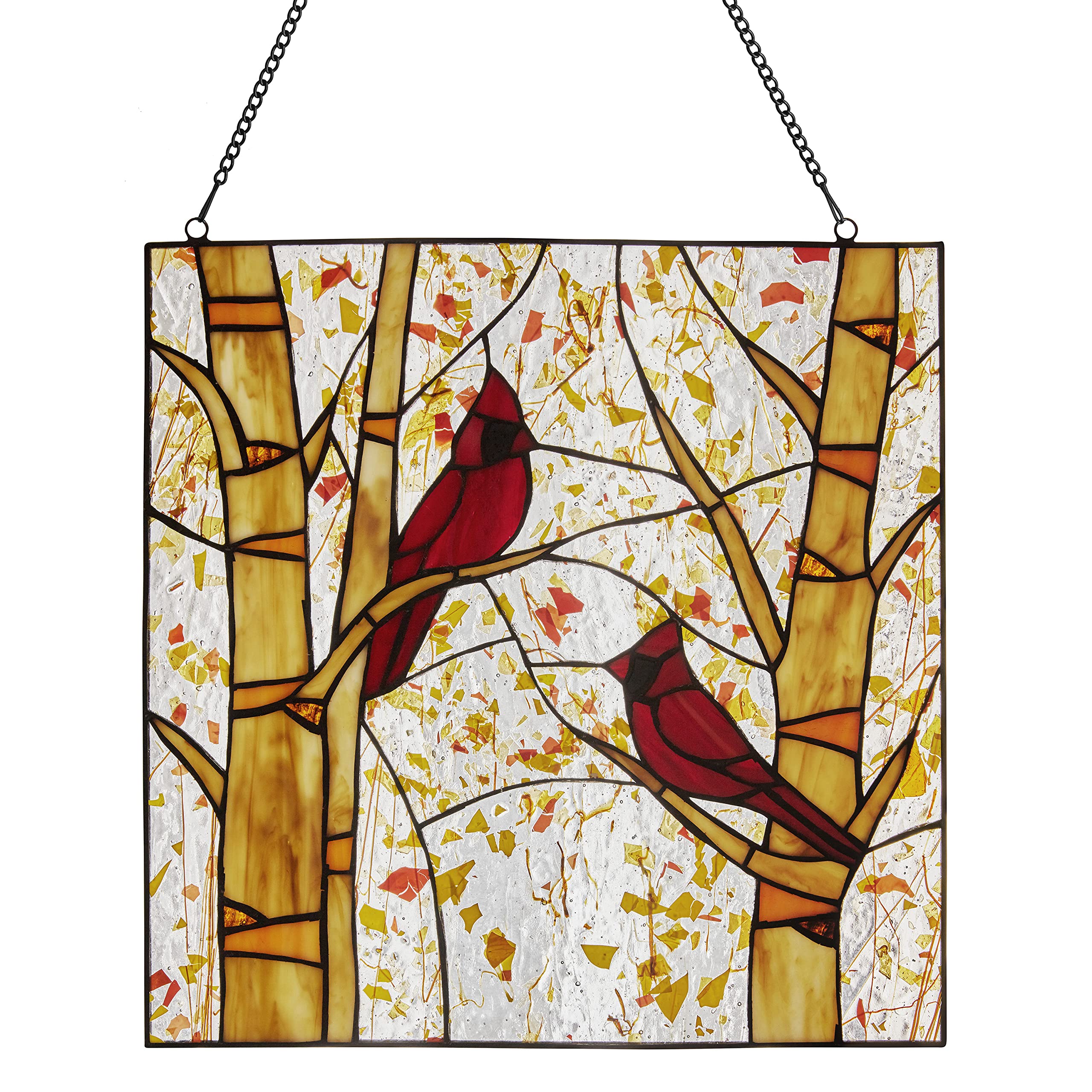 River of Goods 14" Stained Glass Window Panel - Tiffany-Style - Hanging Large Suncatcher, Decorative Glass Wall Décor, Autumn