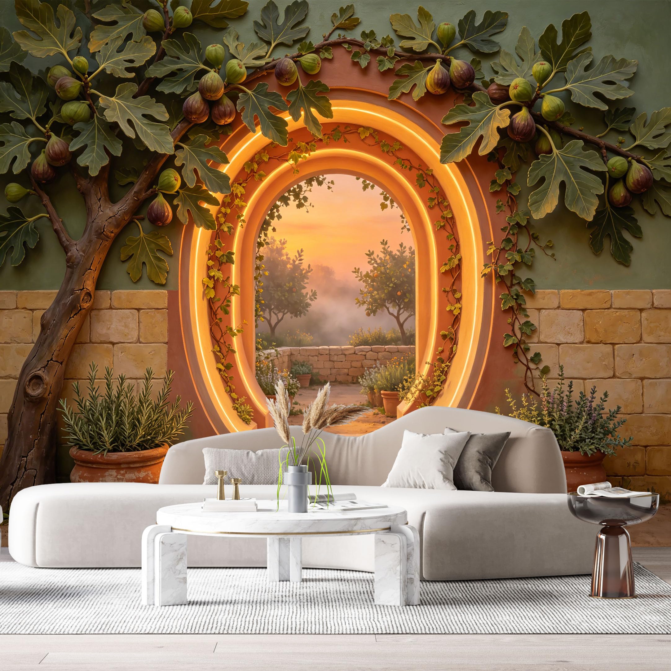 Custom Size Wall Murals Fig Tree Archway Mediterranean Landscape 3D Trompe L'Oeil SelfAdhesiveWall Fabric Removable Wallpaper Wall Decor for Living Room Bedroom Bathroom
