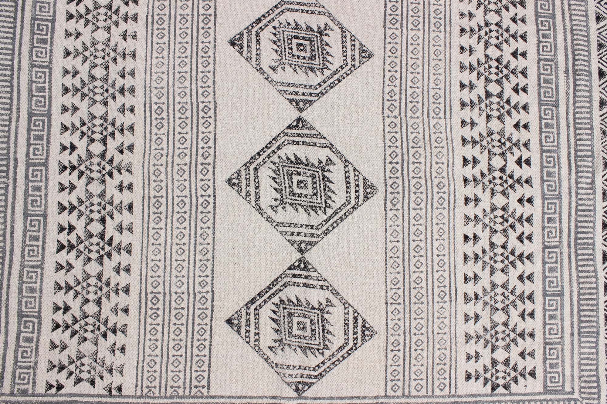 Kilim Bieżnik bawełniany o wymiarach 2,6 x 4, szary i beżowy, chodnik do wnętrz, na zewnątrz, 0,5 cm, kamień, zmywalny, ręczny, bawełniany dywan, chodnik boho, chodnik do kuchni, przy łóżku, na