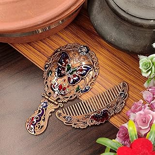 Vemlons Makeup Mirror Compact Mirror Metal Hand Mirror and Comb/Antique Mirror (Comb and Mirror)-picture-32