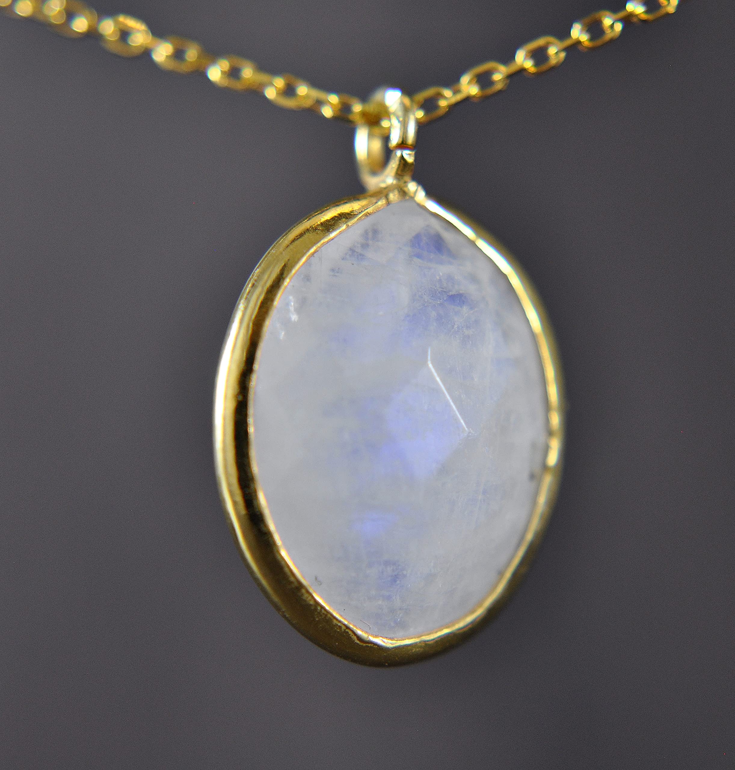 MONDSTEIN - 925 Sterling Silber - Heilstein - Kette - Gold - Weiß - Oval - Halskette mit Anhänger - Damen - Geburtstag - Silberkette - Geschenk für Sie - Schmuck Geschenk - Handmade