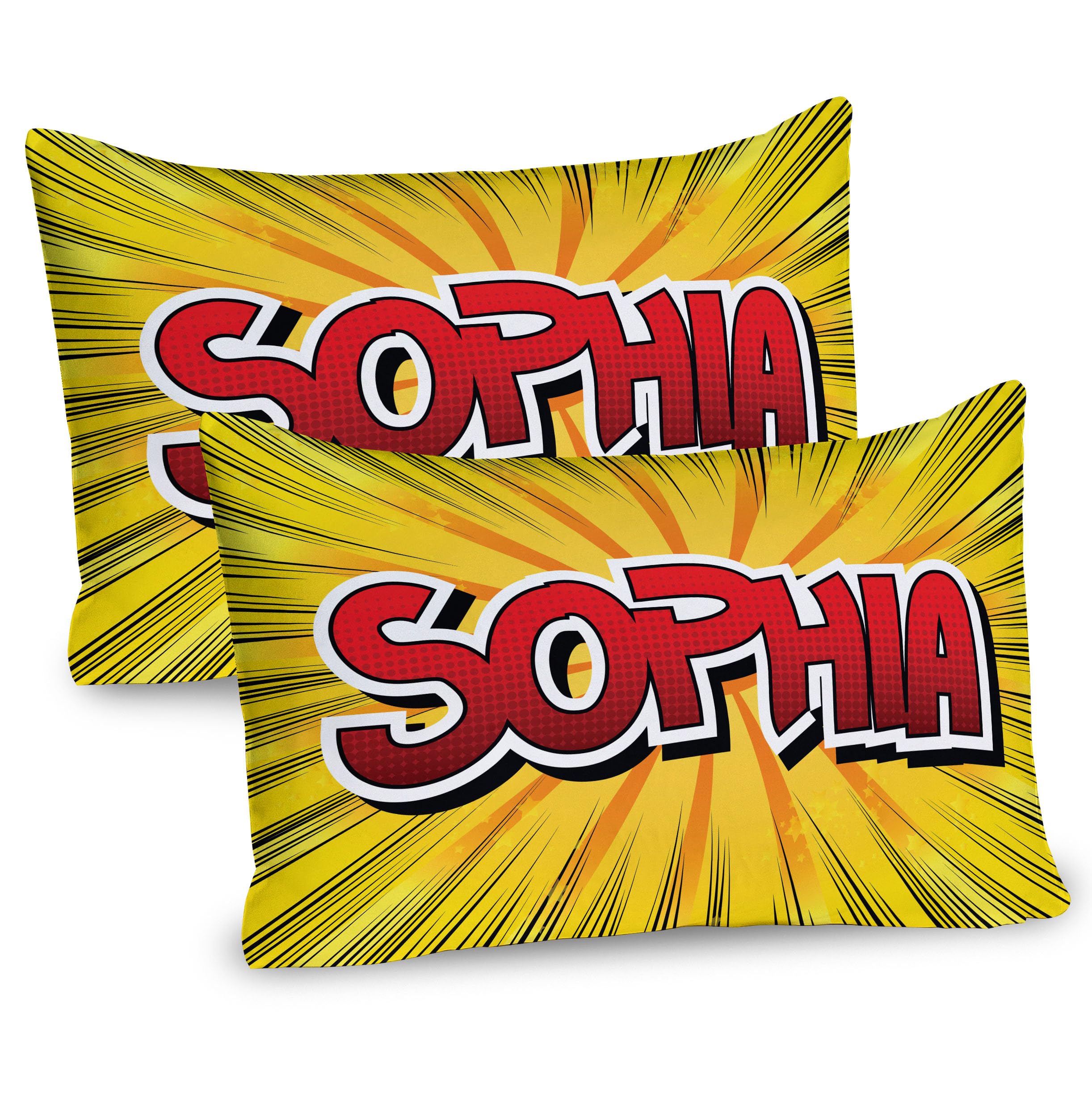 Ambesonne Sophia Pillow Sham Set of 2, Most Popular Girls` Given Names in Western World Retro Comic, Quality Microfiber Bedding Item for All Seasons, 36