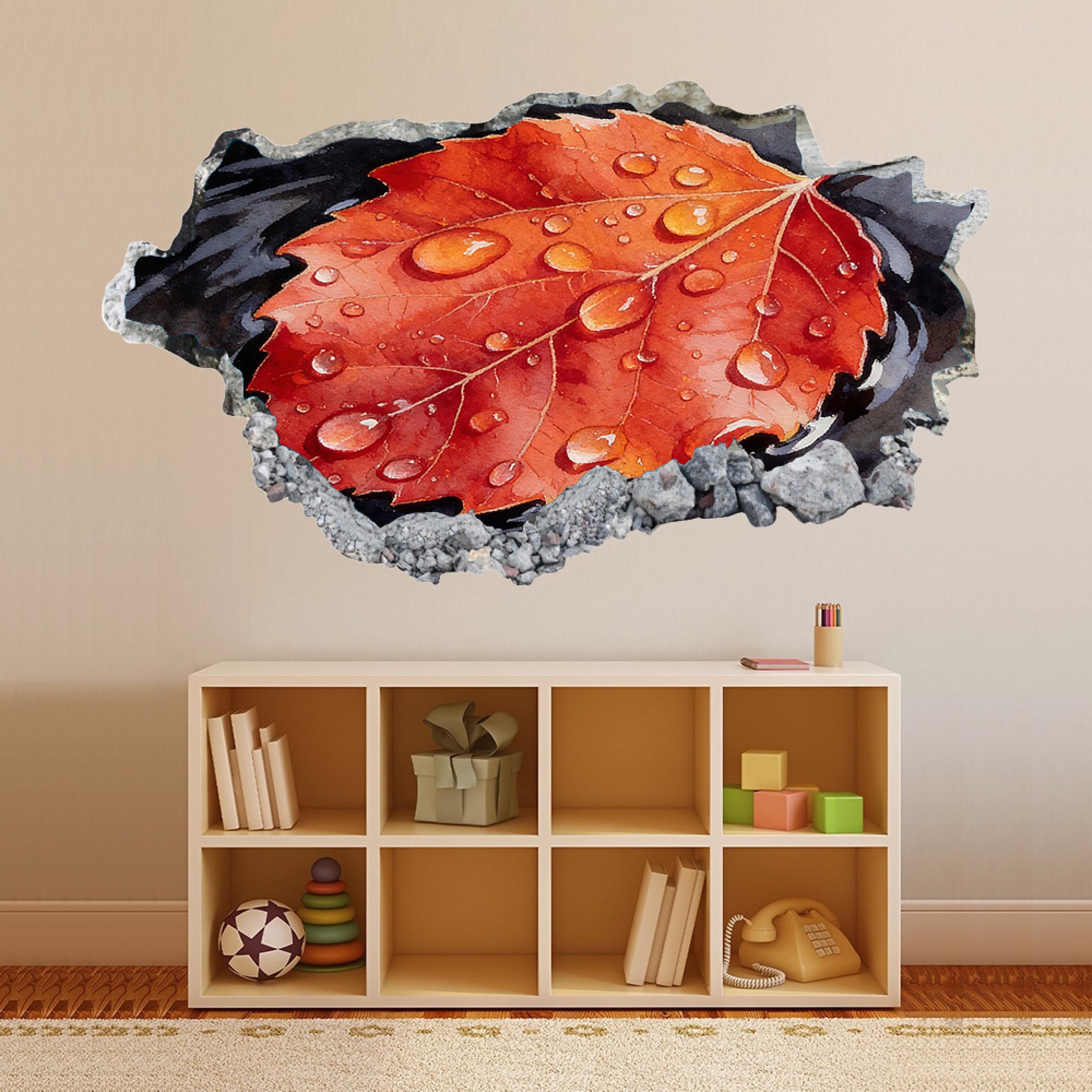 Wandtattoo 3D Wandaufkleber Blätter Herbst Wandsticker Wanddeko Wandbilder für Wohnzimmer Schlafzimmer Badezimmer Flur Küche Möbel Aufkleber 58x101cm